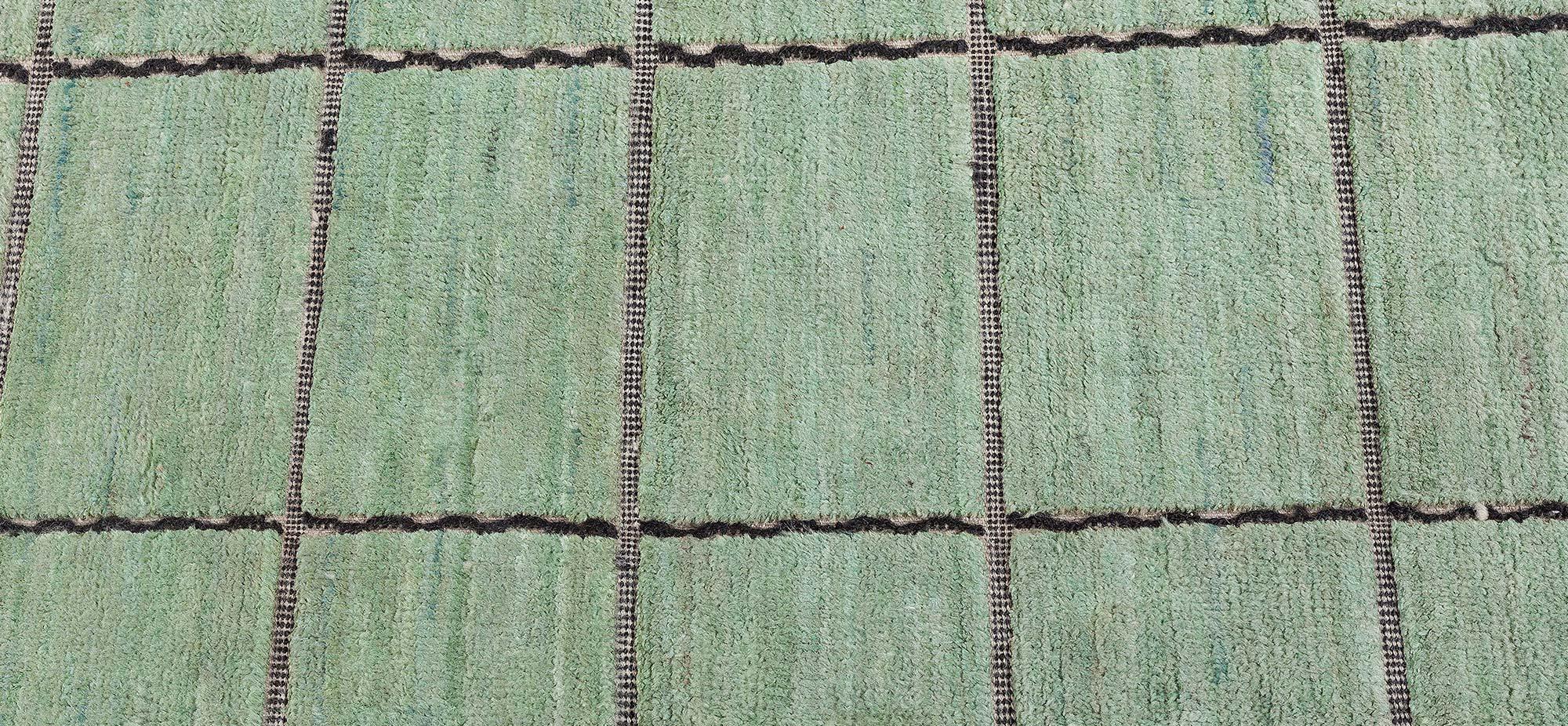 Scandinavian Modern  Checkered Swedish Green Half Pile Rug by Doris Leslie Blau For Sale