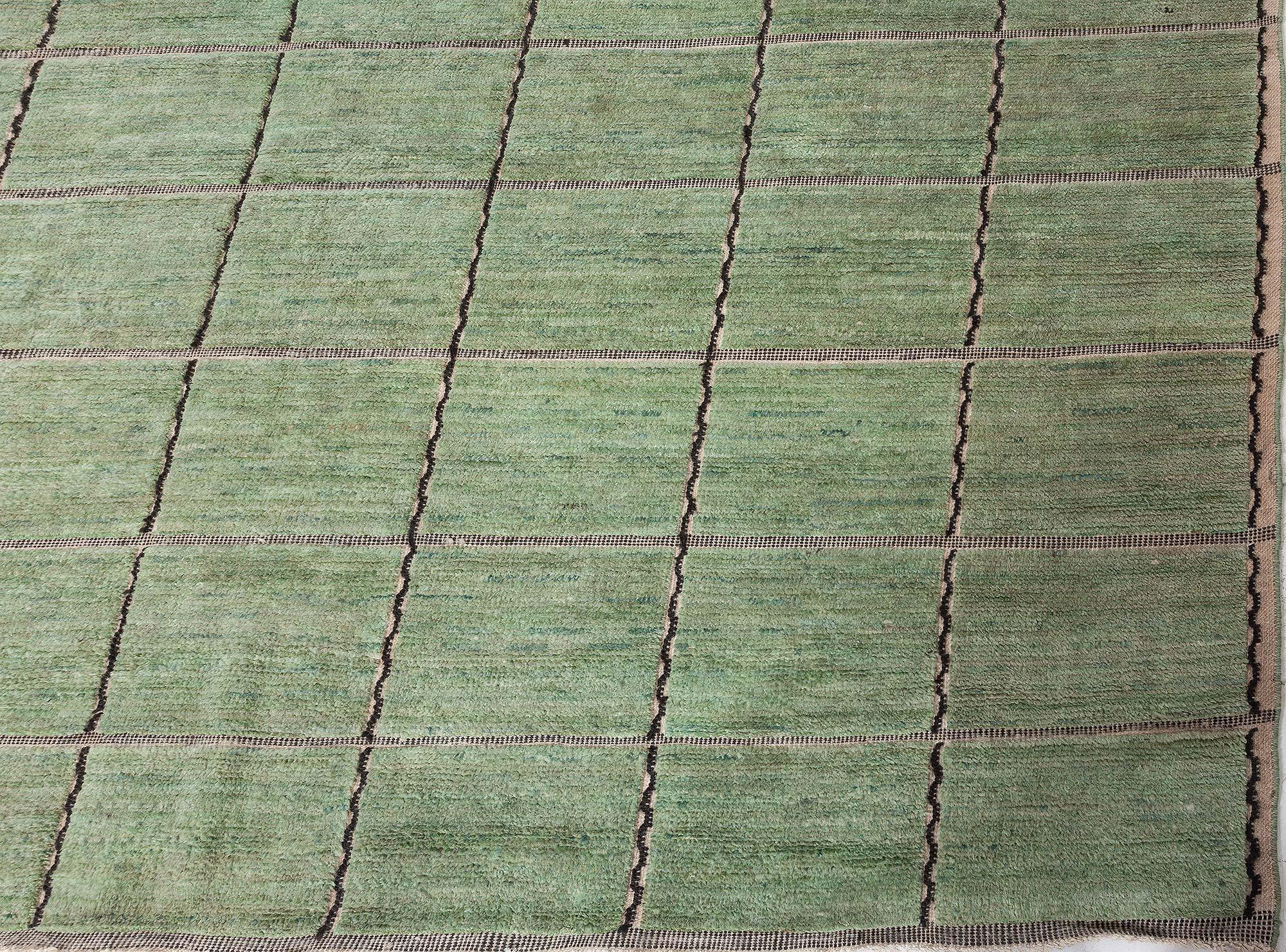 Hand-Knotted  Checkered Swedish Green Half Pile Rug by Doris Leslie Blau For Sale