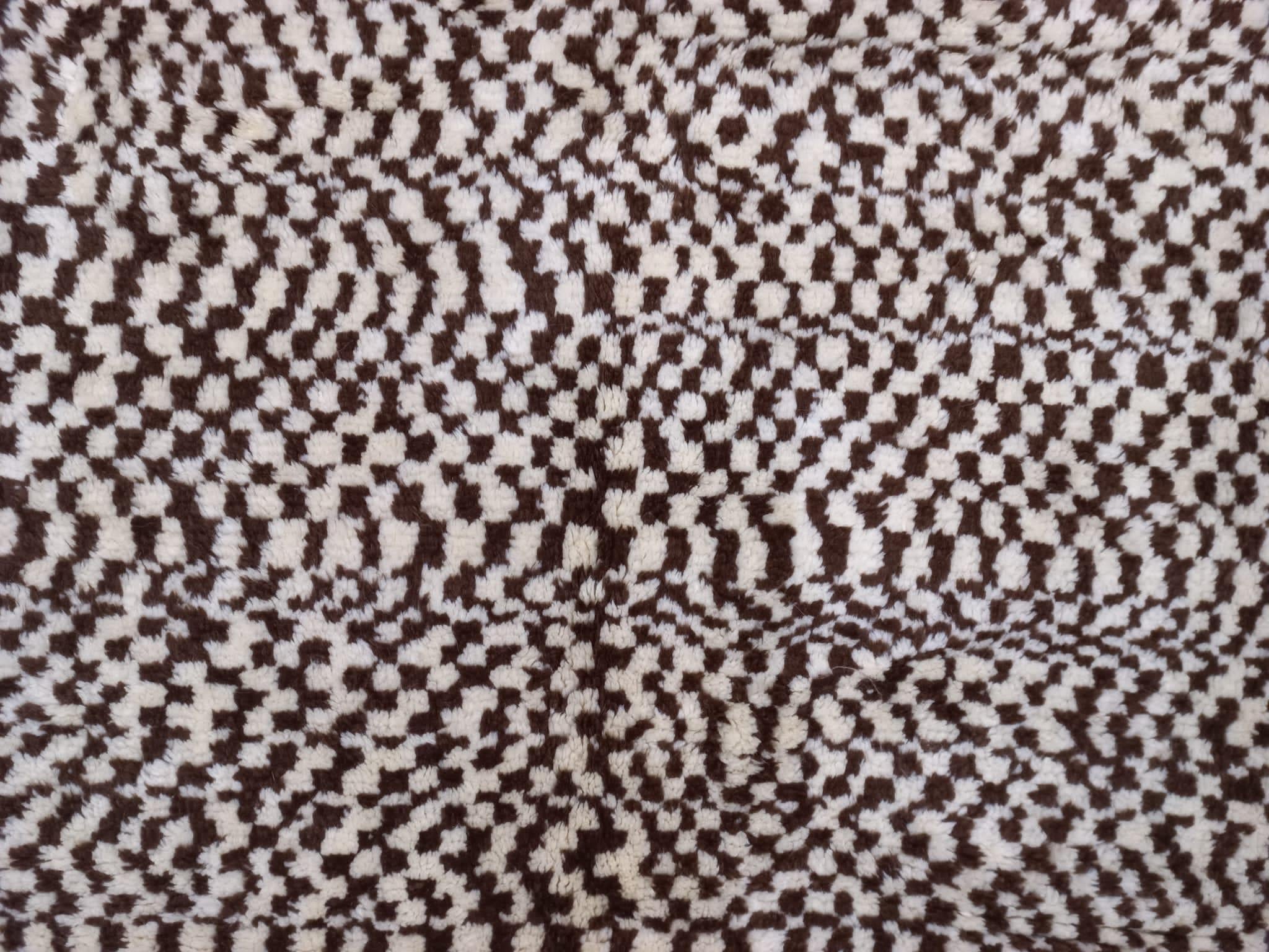 Checkered Tulu Rug, 100% Natural Wool, Cream and Brown, Custom Options Available For Sale 4