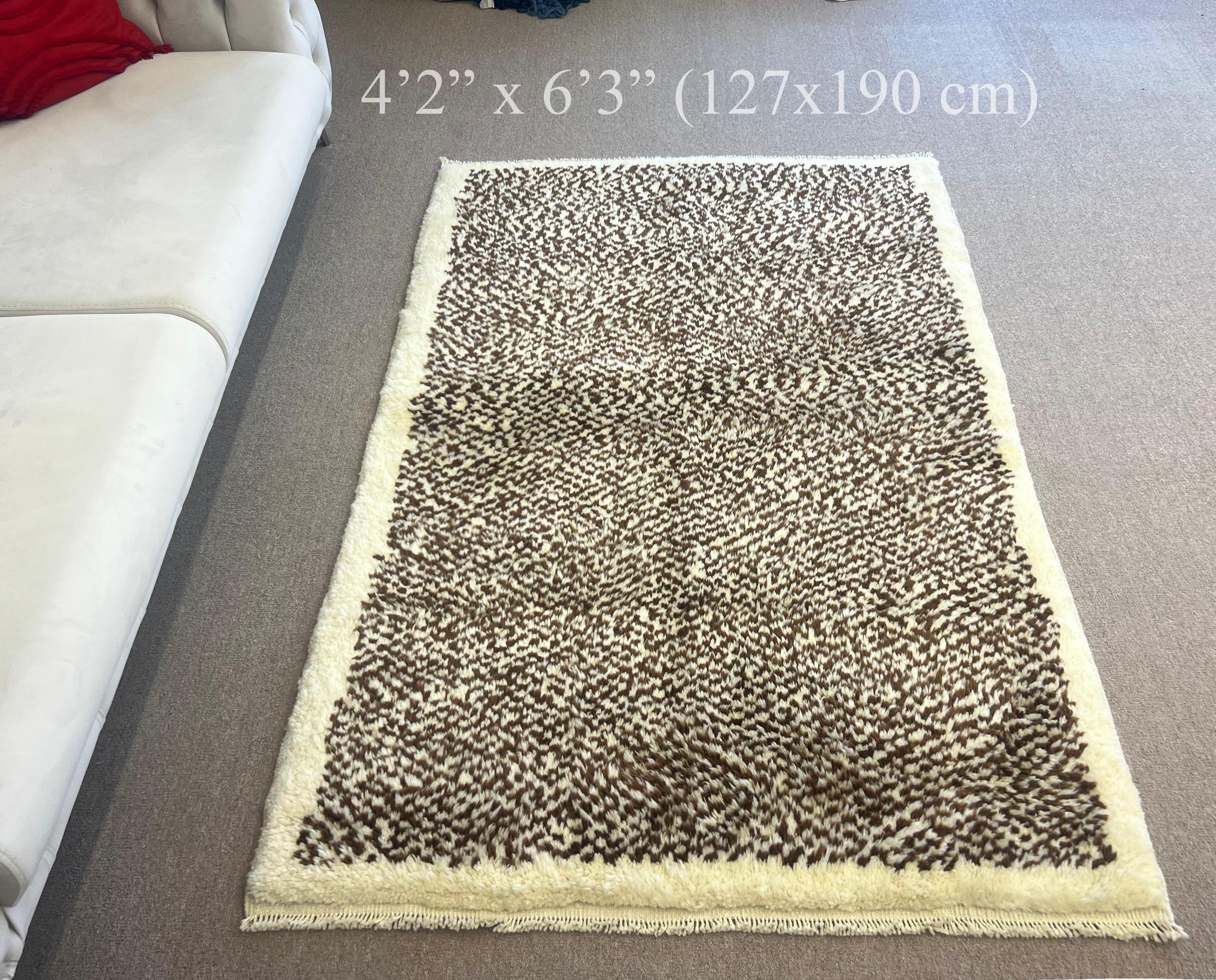 Tapis Tulu à carreaux, 100% Laine Naturelle, Crème et Brown, Options personnalisées disponibles en vente 10