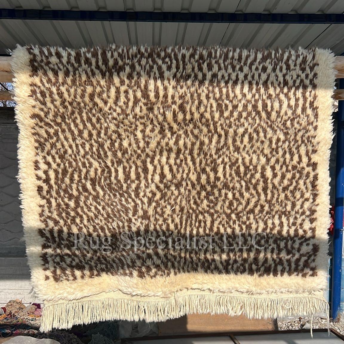 Tapis Tulu à carreaux, 100% Laine Naturelle, Crème et Brown, Options personnalisées disponibles en vente 12