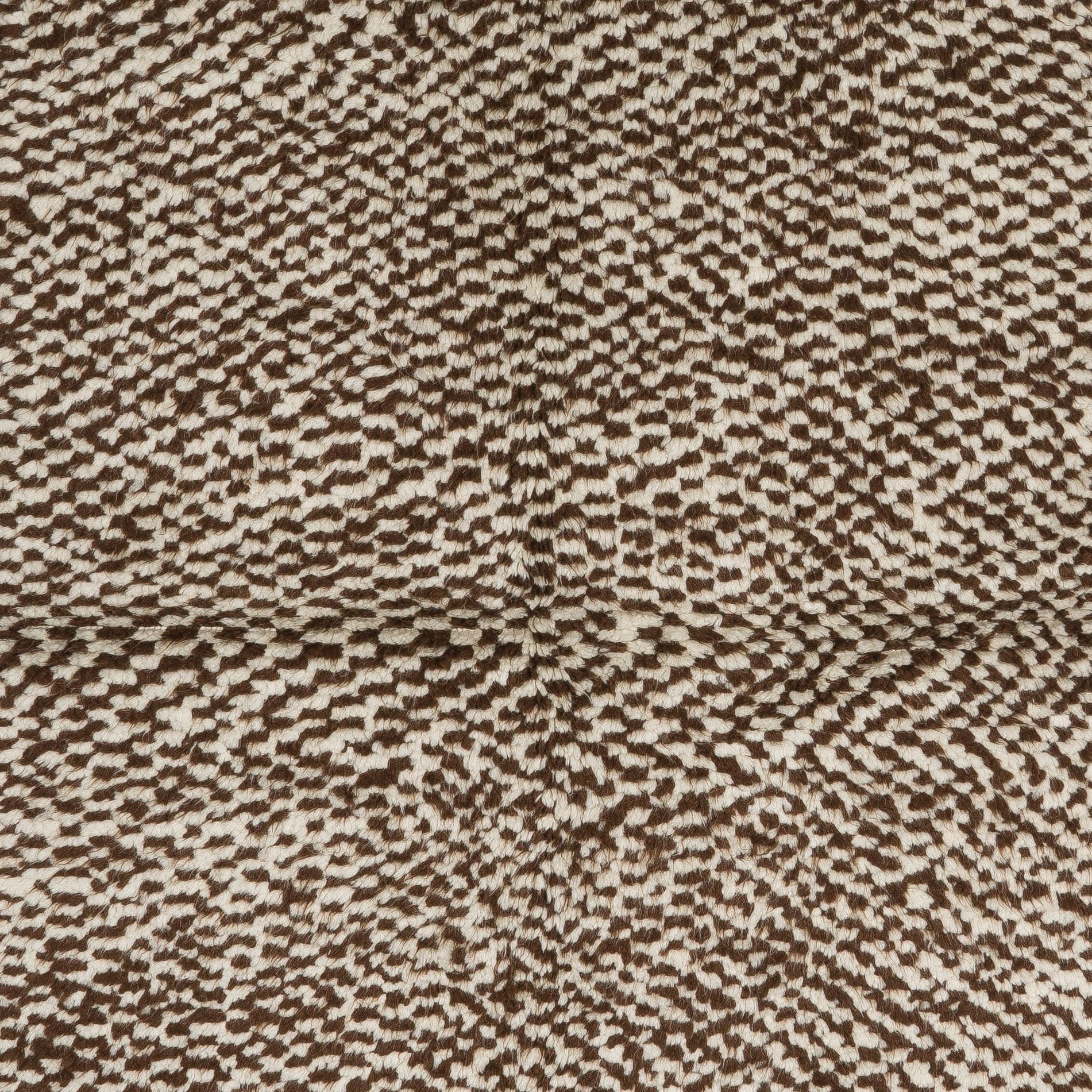 Turkish Checkered Tulu Rug, 100% Natural Wool, Cream and Brown, Custom Options Available For Sale