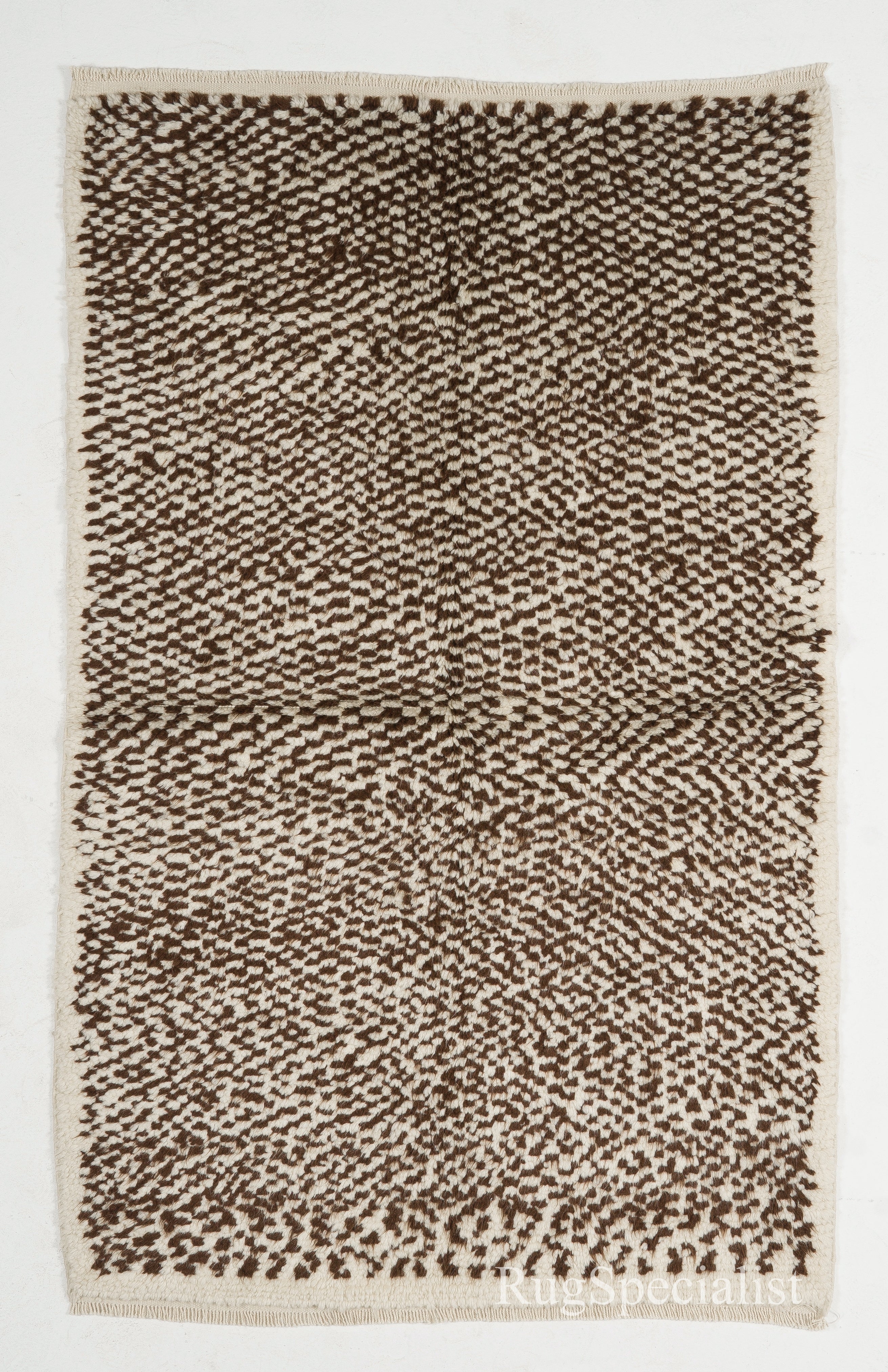 Karierter Tulu-Teppich, 100 % natürliche Wolle, cremefarben und braun, maßgefertigt erhältlich im Angebot