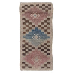  Checkered Vintage Turkish Tulu Rug