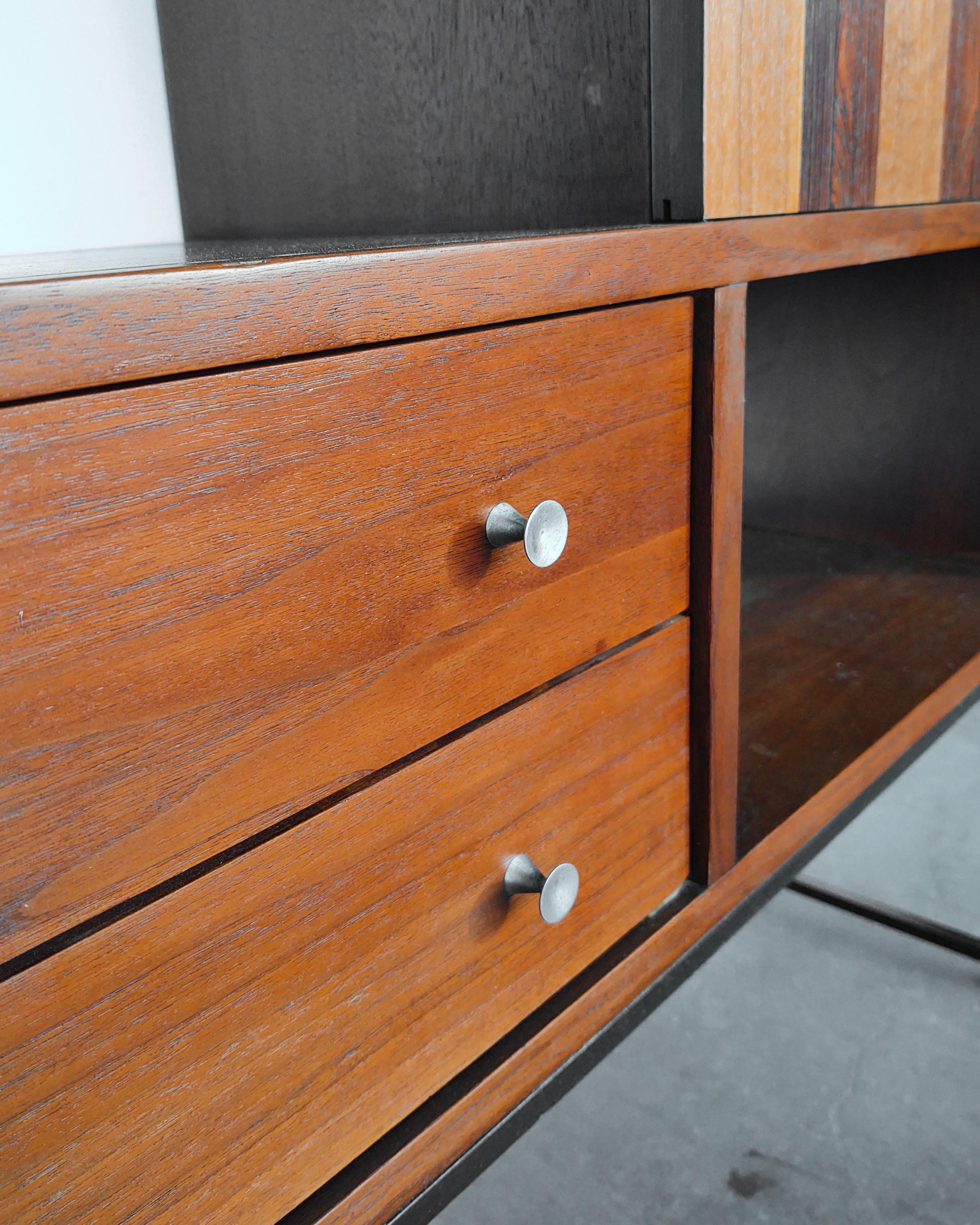 20th Century Checkered Walnut + Rosewood Wall Unit Cabinet by Stanley