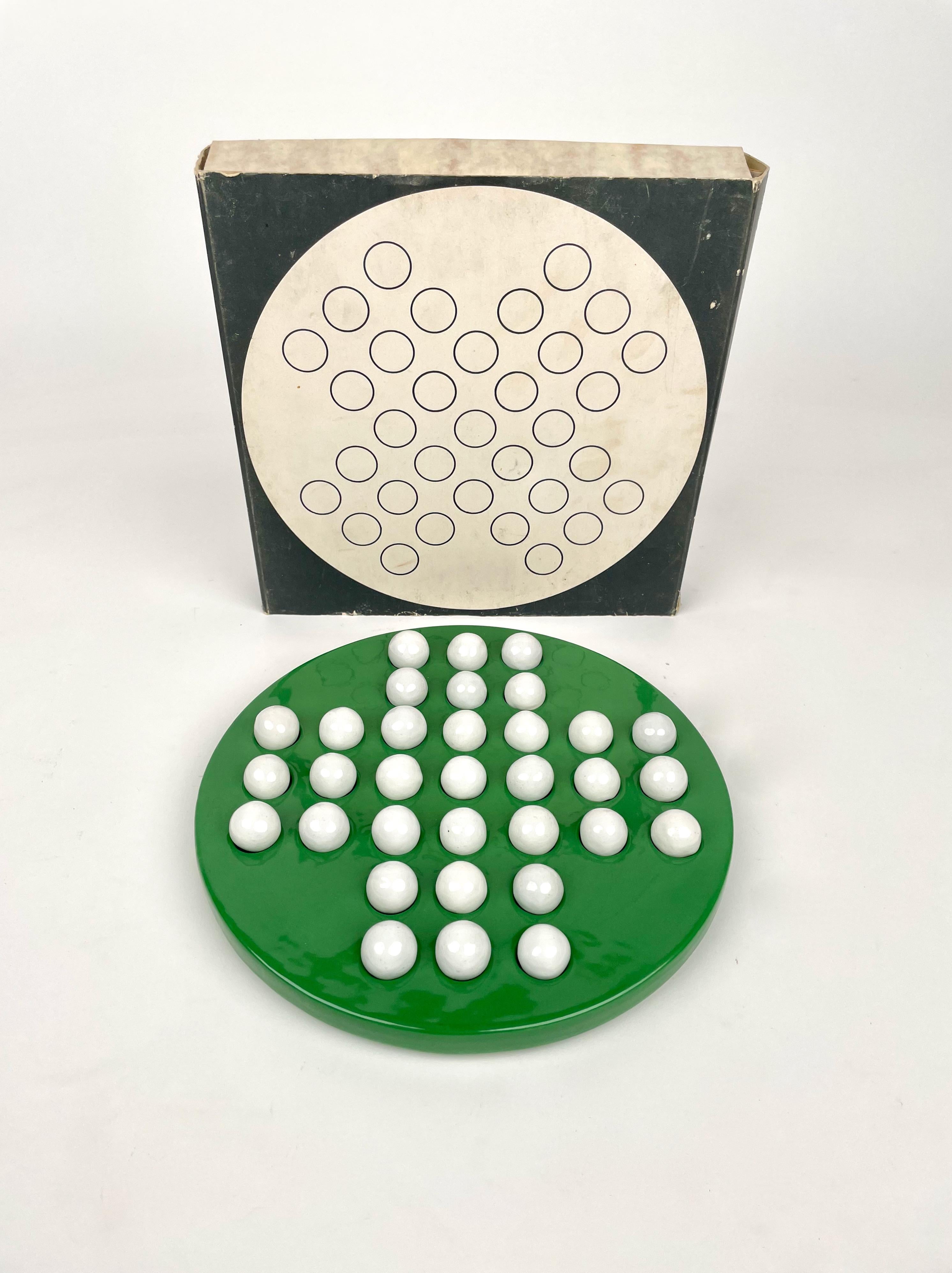 Checkers Game by Ennio Lucini for Gabbianelli Green & White Ceramic, Italy 1970s For Sale 1