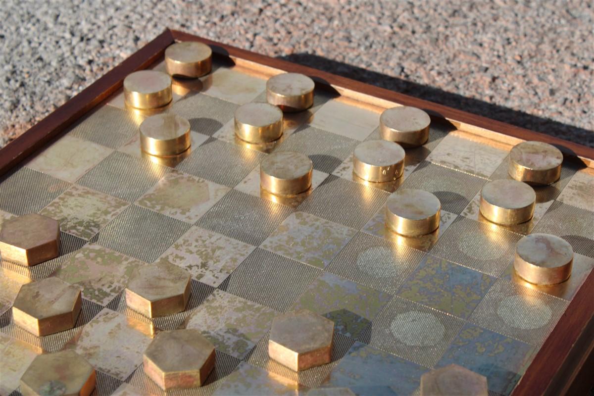 Italian Checkers in solid brass and wood, Italy 1970 For Sale