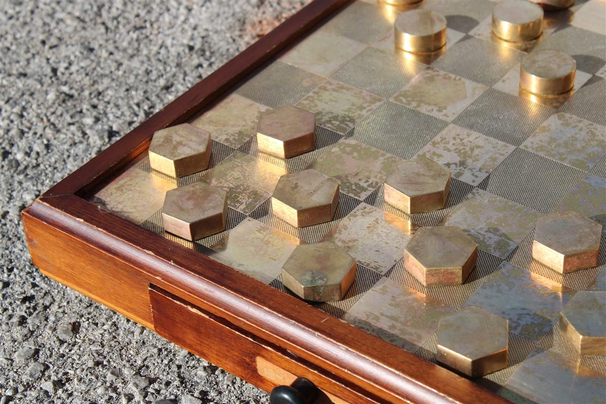Late 20th Century Checkers in solid brass and wood, Italy 1970 For Sale