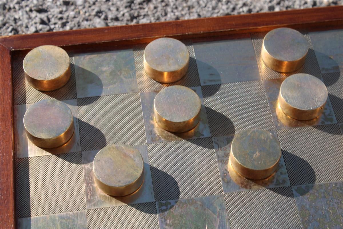 Checkers in solid brass and wood, Italy 1970 For Sale 3