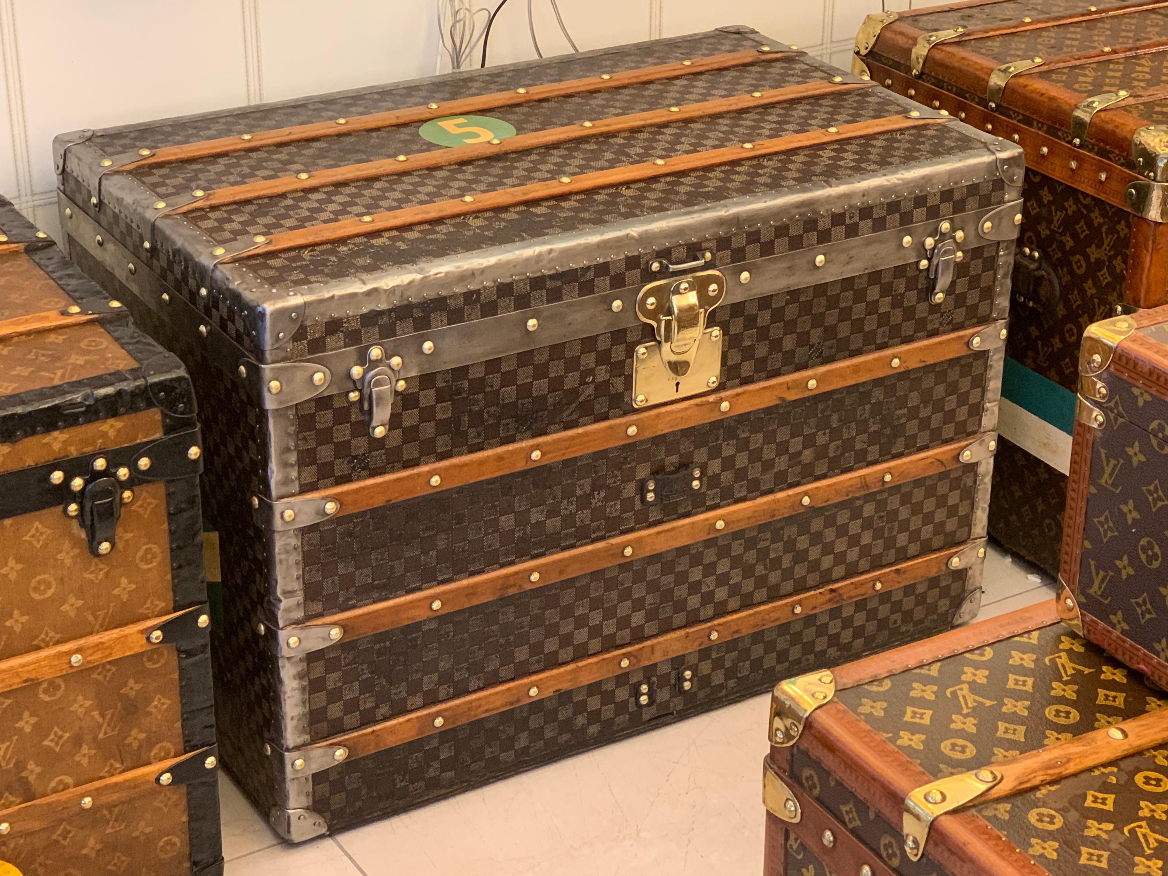 Checkers Louis Vuitton-Truhe, 85 cm Damiers Louis Vuitton-Dampfer-Truhe im Angebot 14