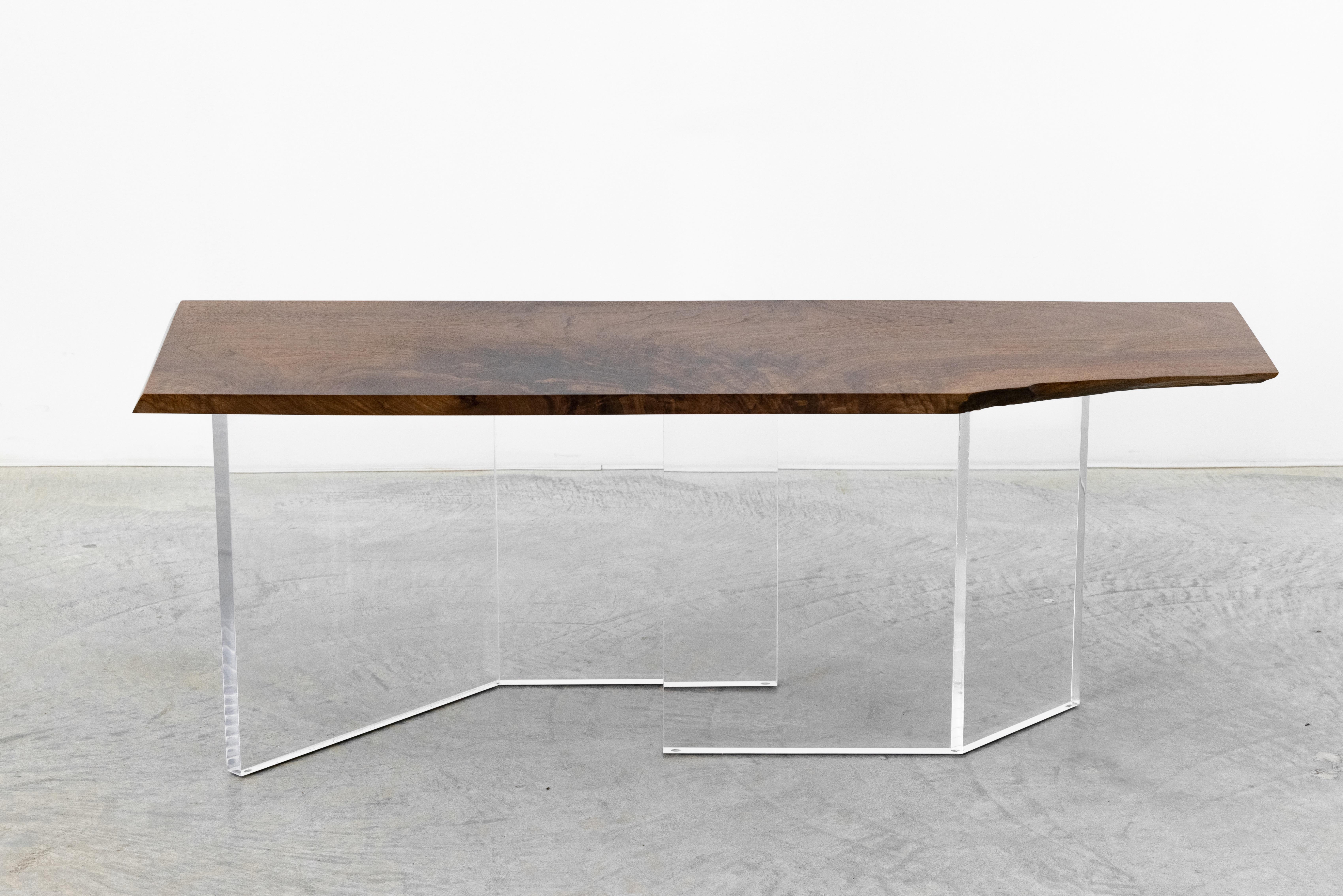 Modern Checkmark Coffee Table in Black Walnut and Acrylic by Autonomous Furniture For Sale