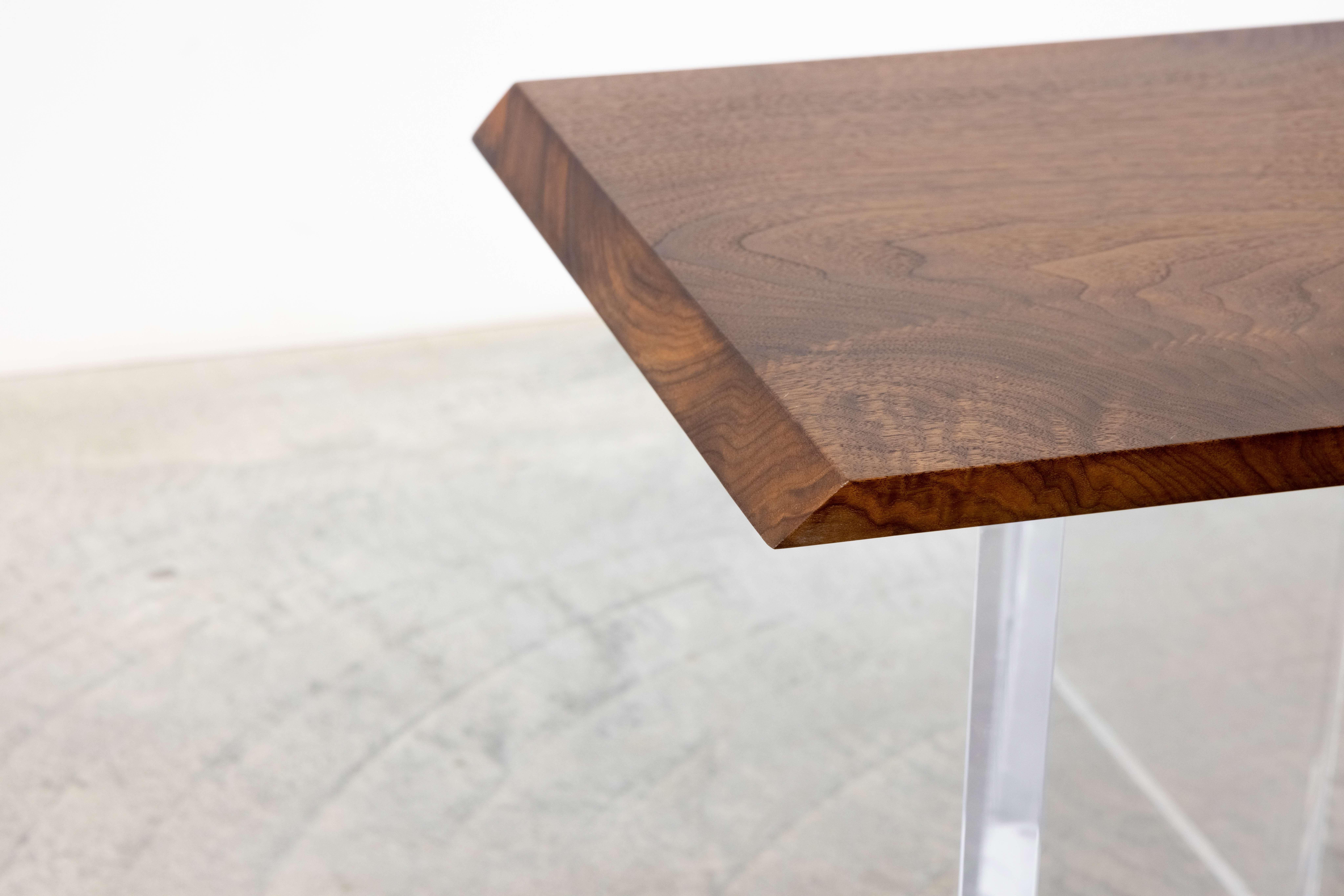 Wood Checkmark Coffee Table in Black Walnut and Acrylic by Autonomous Furniture For Sale
