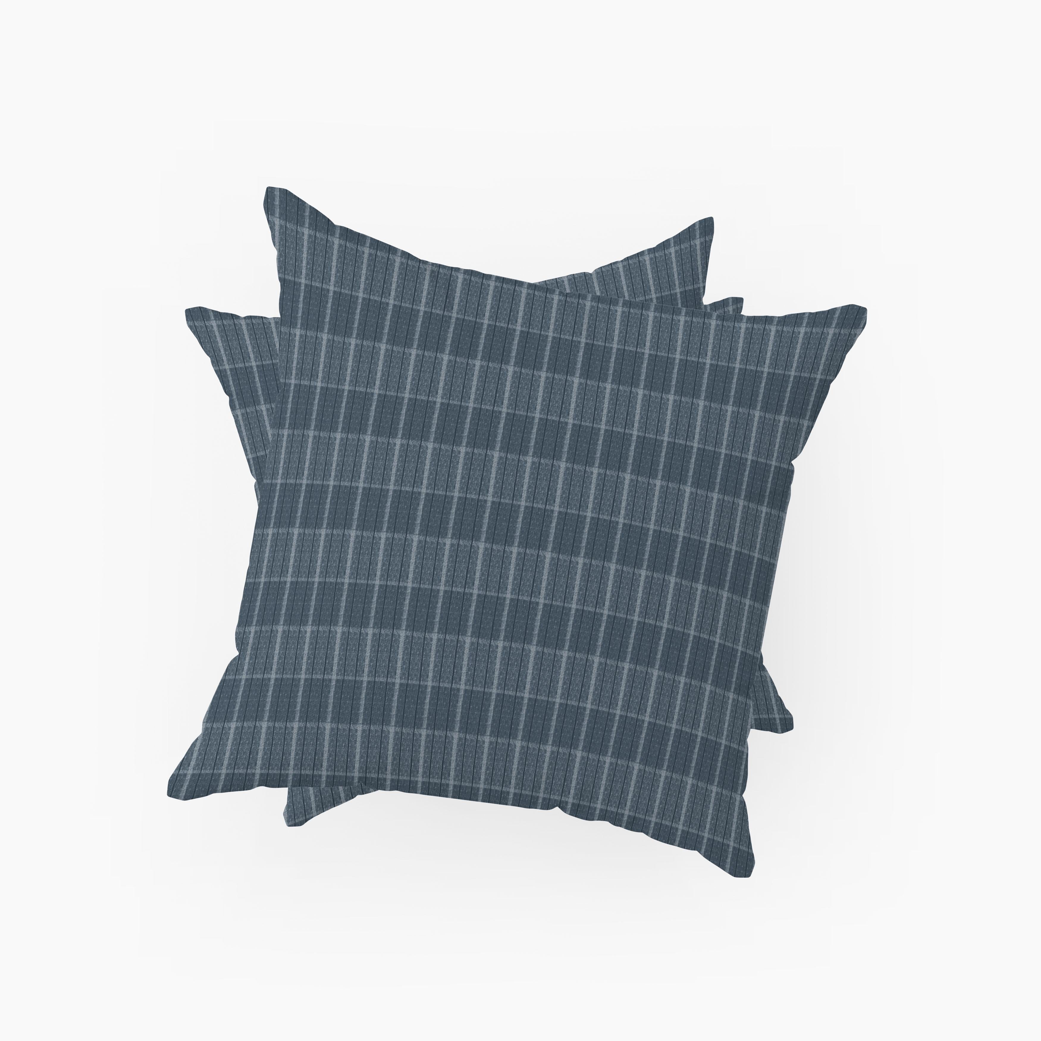 Down Checkmate Polyester Throw Pillows Set of 2 in Color Denim For Sale