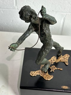 Cheeky Child Bronze Statue on Square Base by Curtis Jere