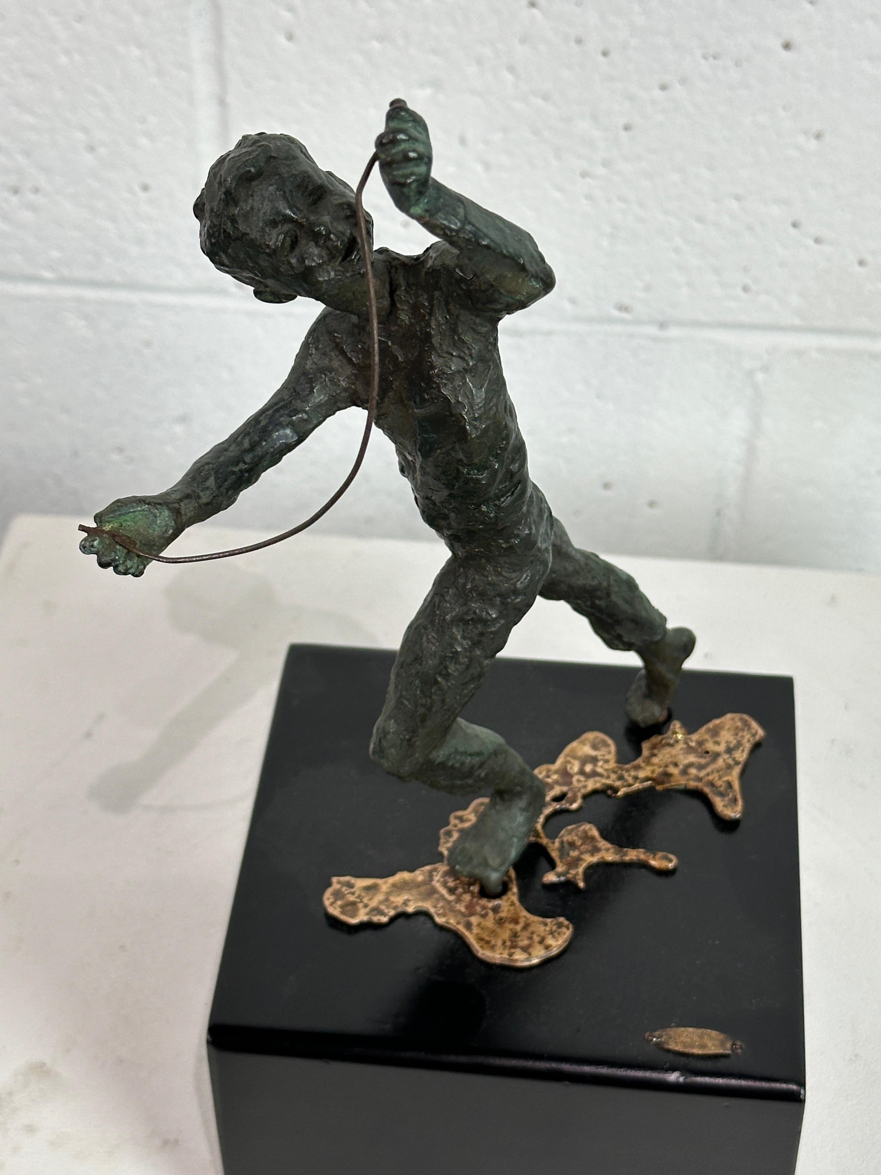 American Cheeky Child Bronze Statue on Square Base by Curtis Jere For Sale