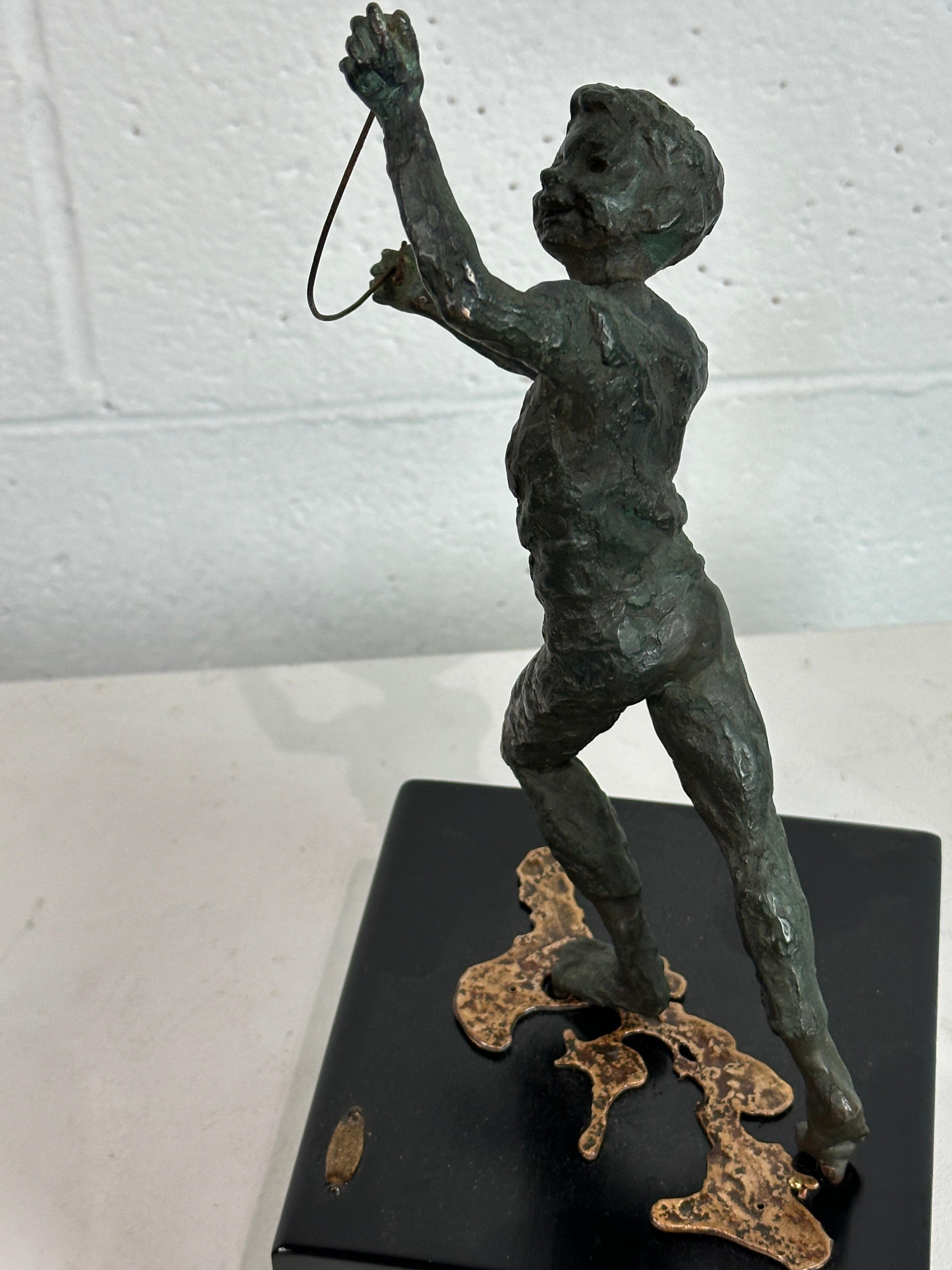 20th Century Cheeky Child Bronze Statue on Square Base by Curtis Jere For Sale
