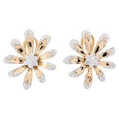 Cheerful Flower Form Diamant-Ohrringe aus 18 Karat Gelbgold