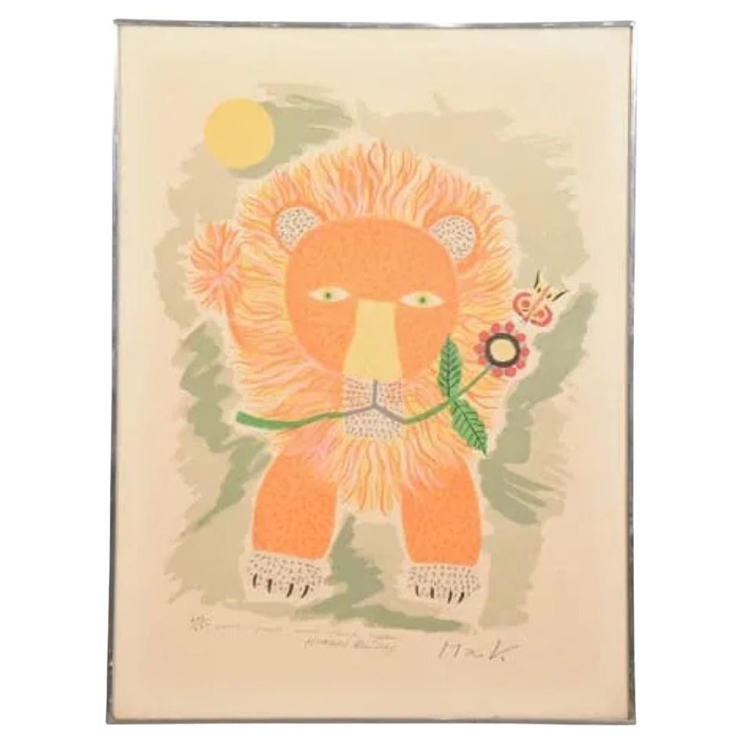 Fröhlicher Löwe Serigraphie Signiert von Henri Maik
