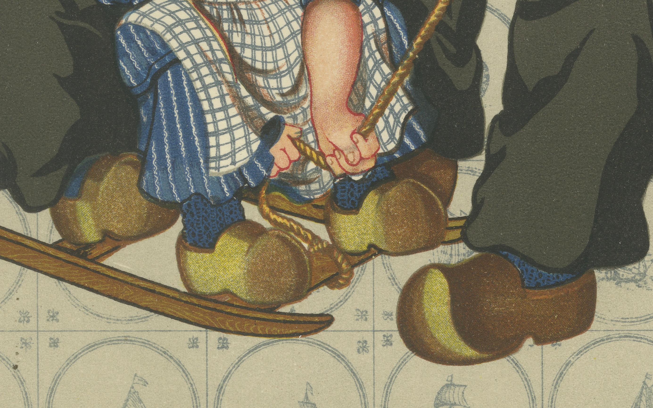 Alegre excursión de invierno: Hombres y niños de Volendam vestidos de fiesta (1932) en Bueno estado para la venta en Langweer, NL