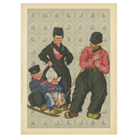 Cheerful Winter Outing: Volendam Men & Children in Holiday Dress (1932)