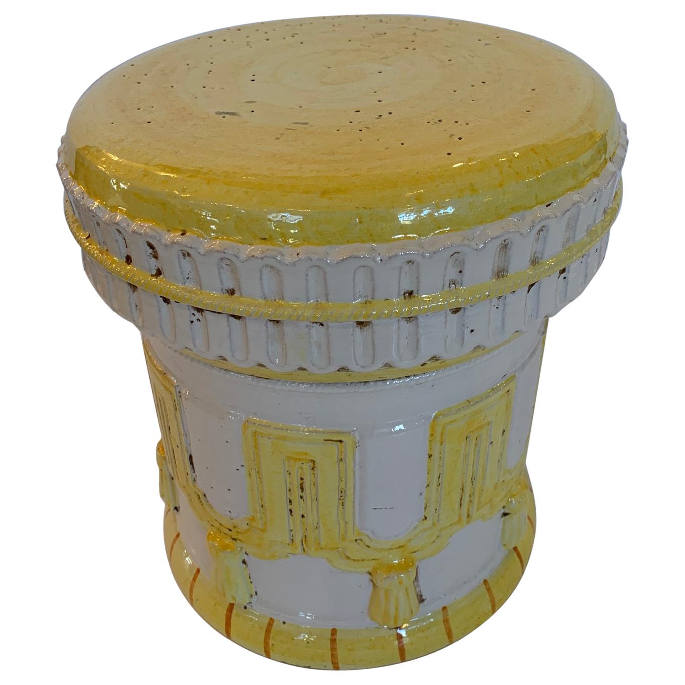 Cheery Yellow and White Italian Garden Seat Accent Table