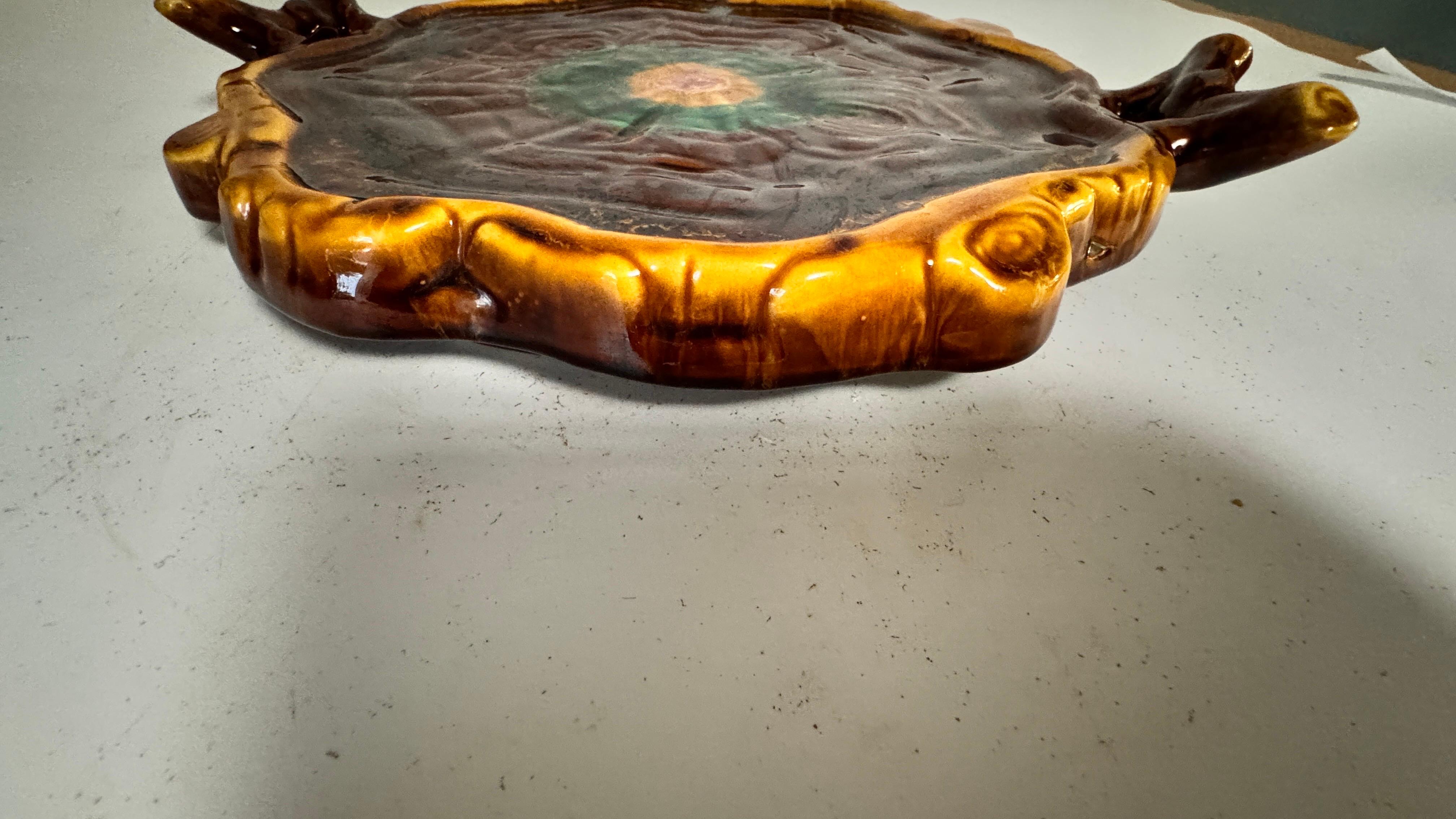 Cheese or Serving Tray in Ceramic  France 1970s Green and Brown Color In Good Condition For Sale In Auribeau sur Siagne, FR