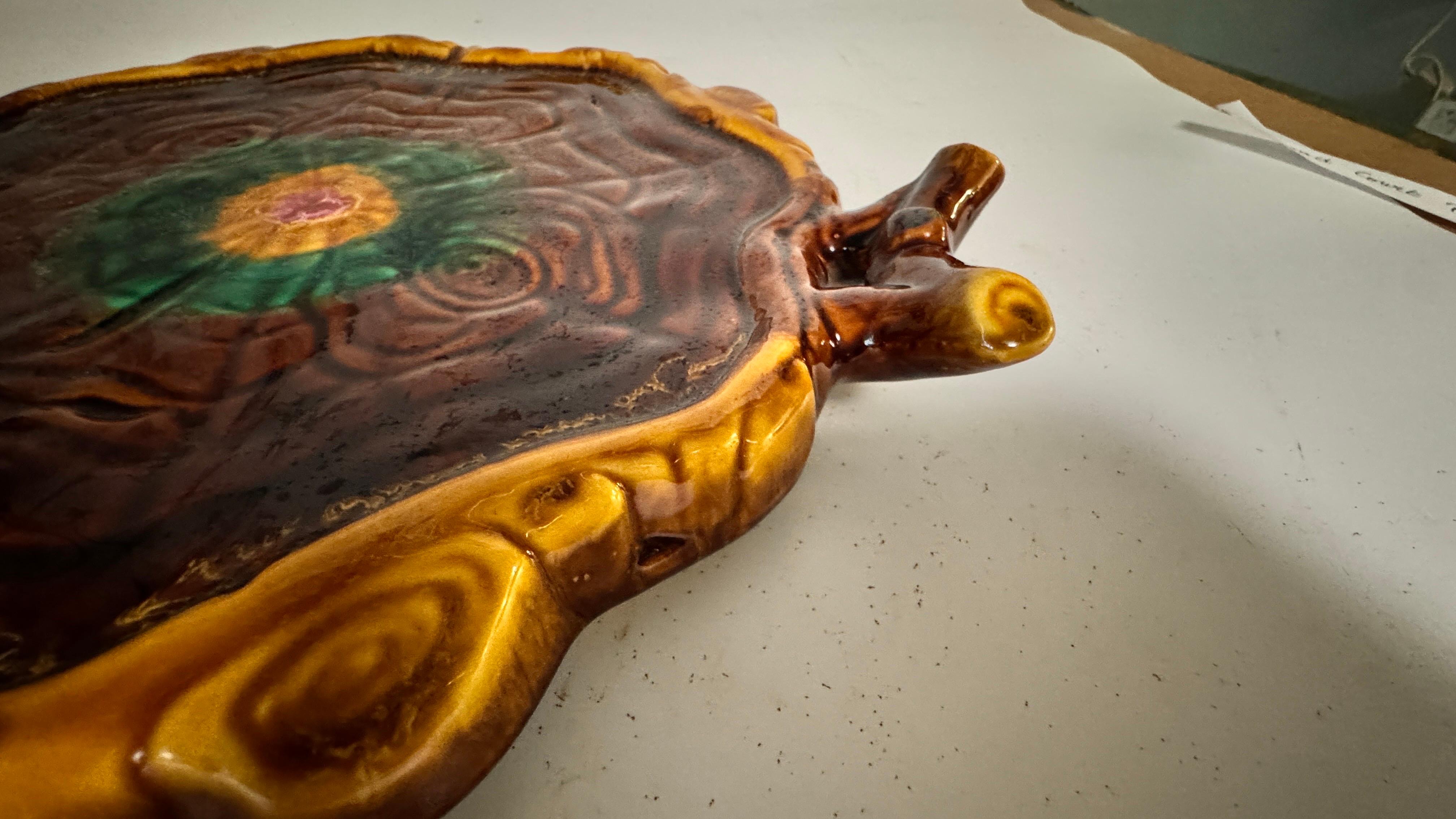 Late 20th Century Cheese or Serving Tray in Ceramic  France 1970s Green and Brown Color For Sale