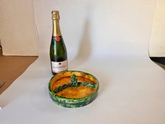 Cheese or Serving Tray in Ceramic  France 1970s Green and Yellow Color
