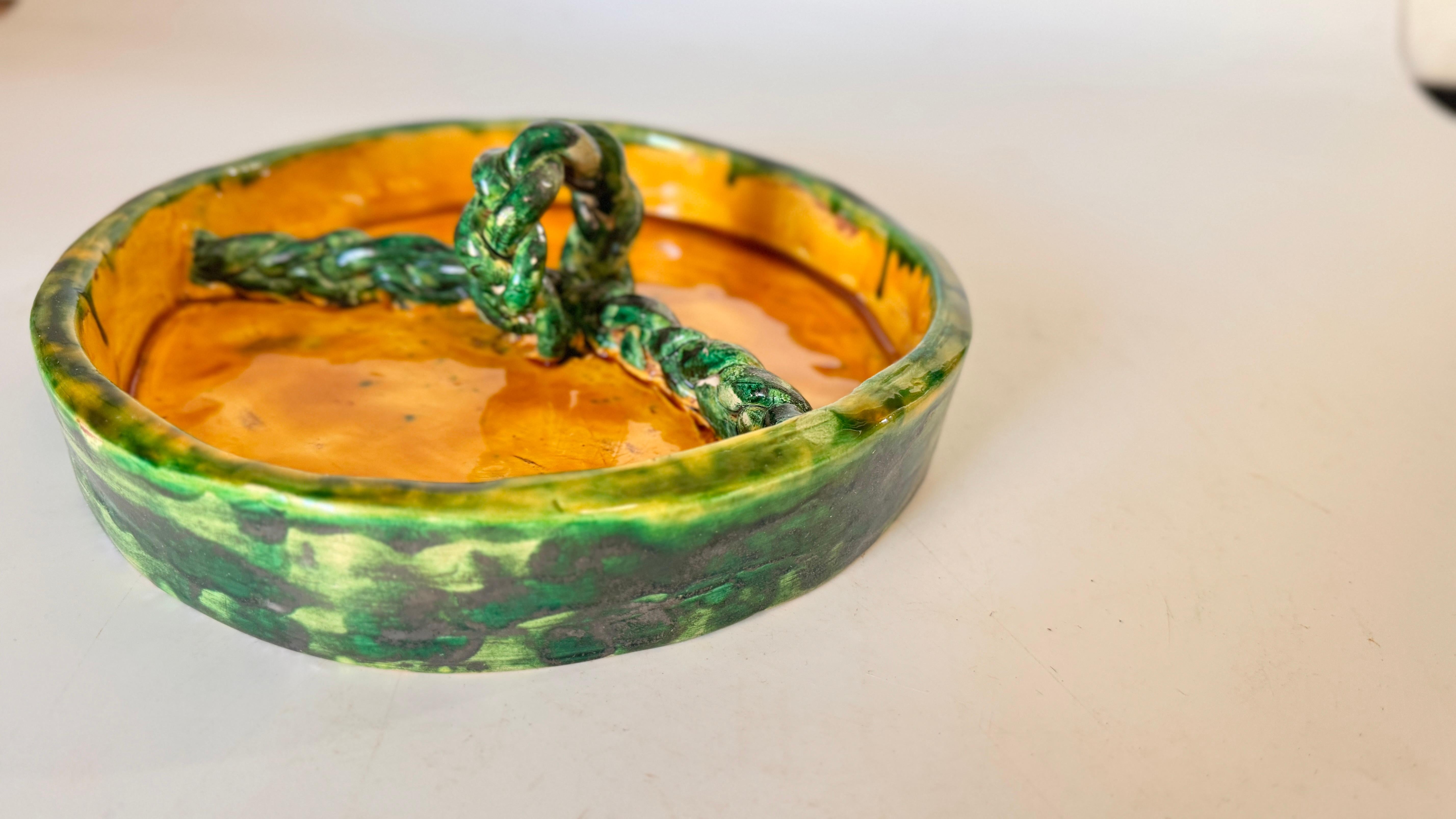 Cheese or Serving Tray in Ceramic  France 1970s Green and Yellow Color In Good Condition For Sale In Auribeau sur Siagne, FR