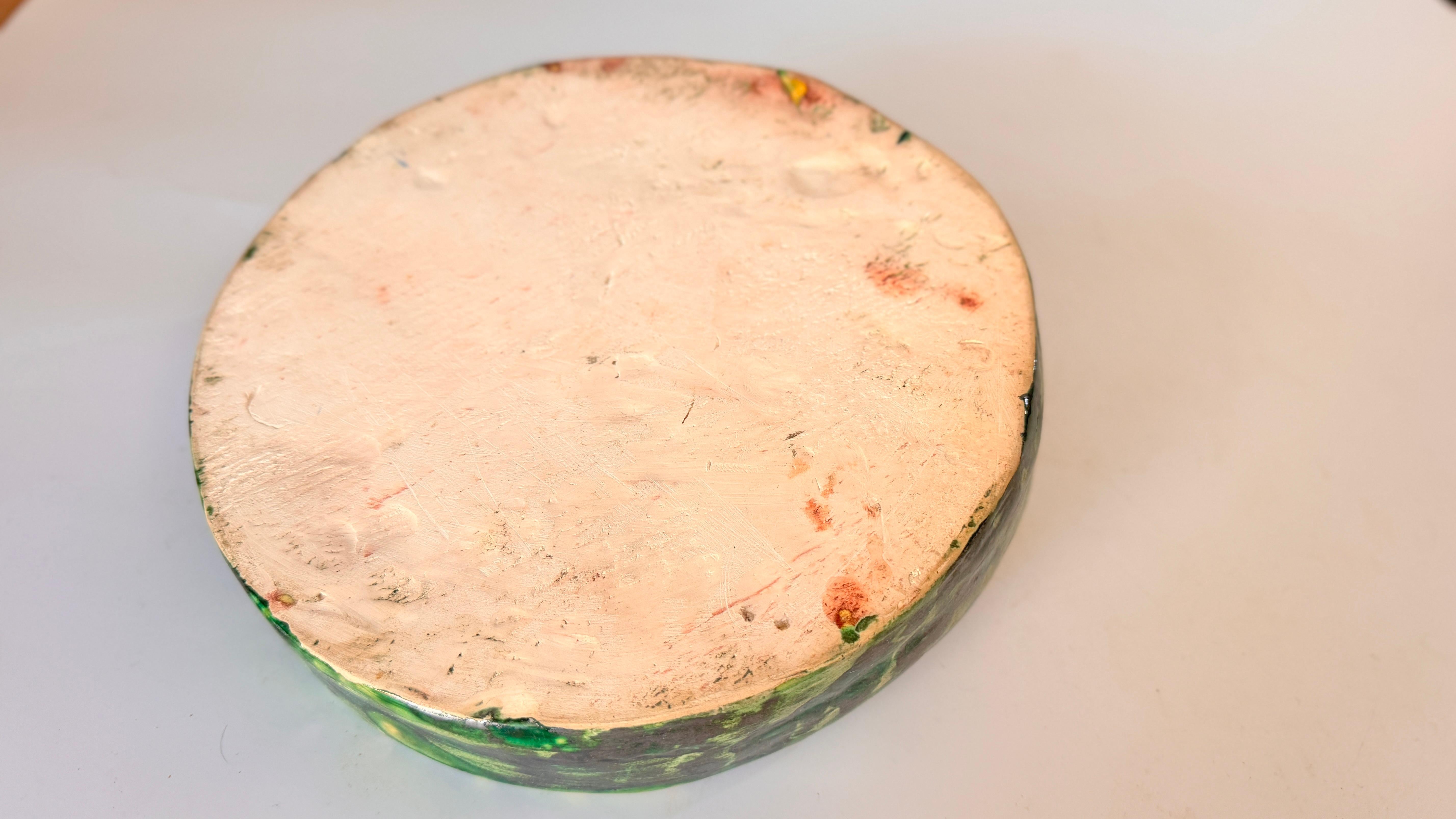 Cheese or Serving Tray in Ceramic  France 1970s Green and Yellow Color For Sale 2