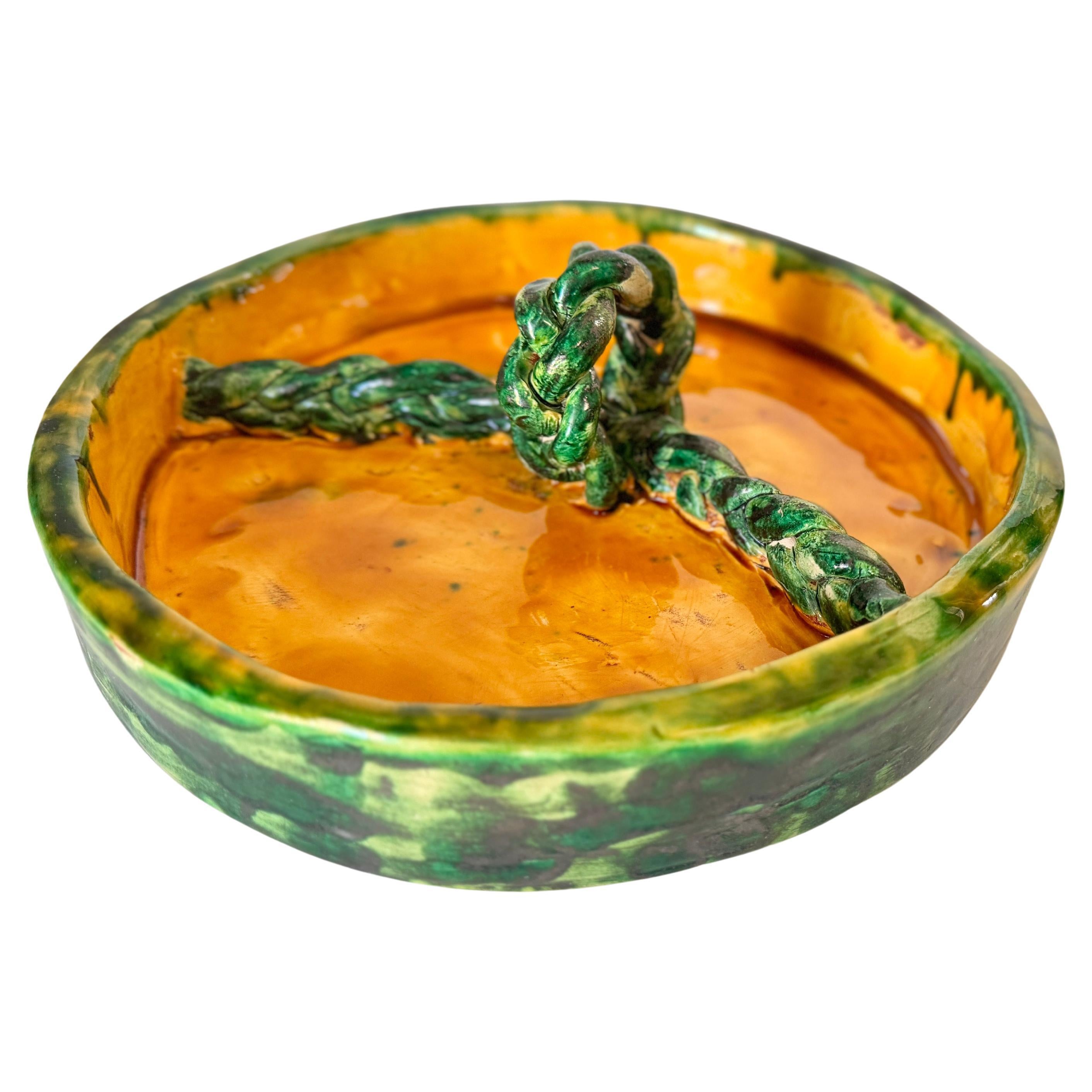 Bandeja para quesos o para servir en cerámica  Francia Años 70 Color verde y amarillo
