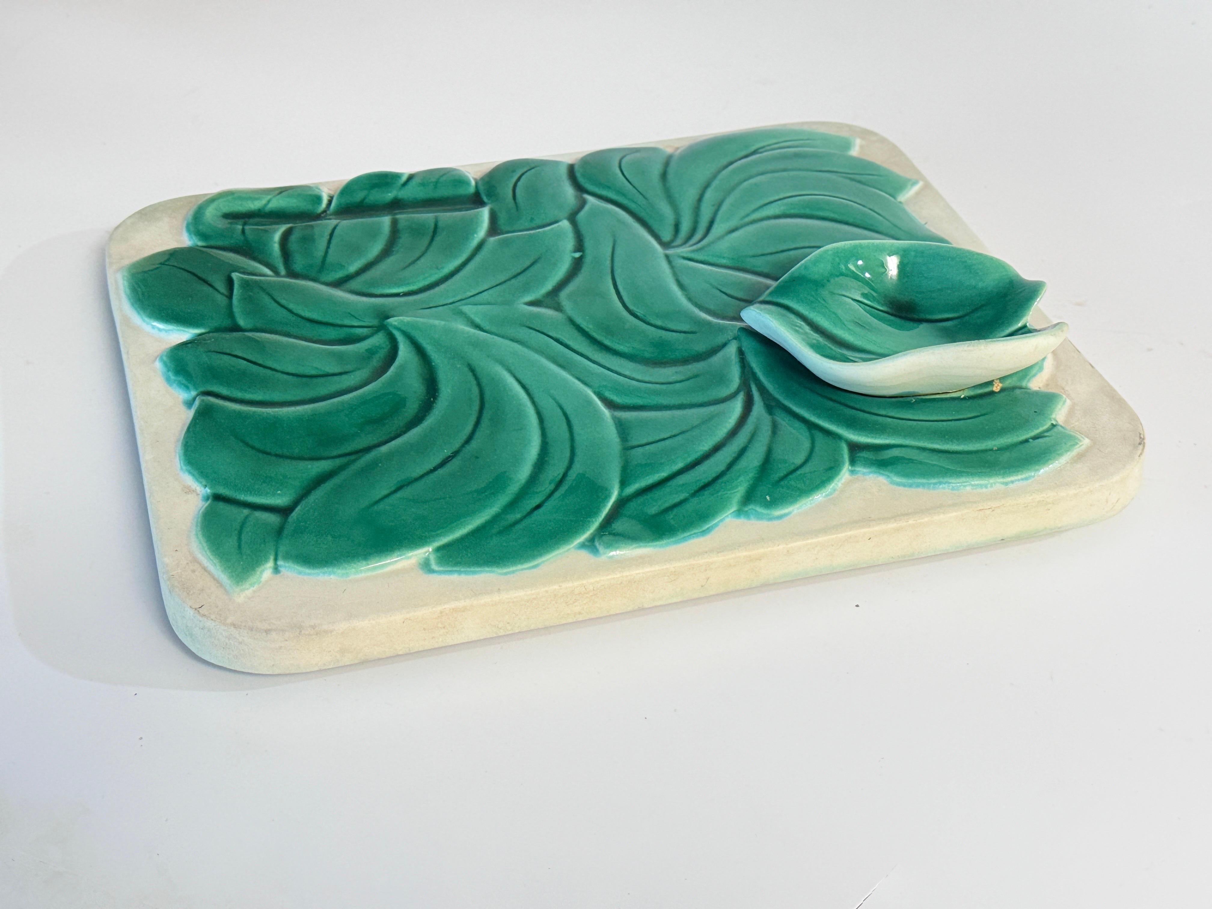 Late 20th Century Cheese or Serving Tray in Ceramic  France 1970s Green Color For Sale