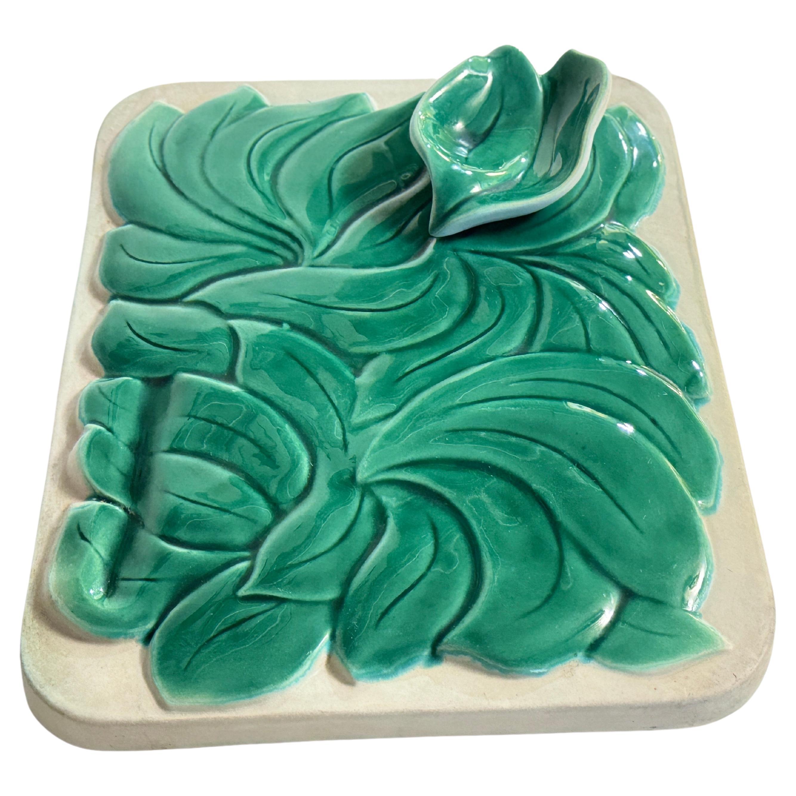 Cheese or Serving Tray in Ceramic  France 1970s Green Color For Sale