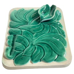 Vintage Cheese or Serving Tray in Ceramic  France 1970s Green Color