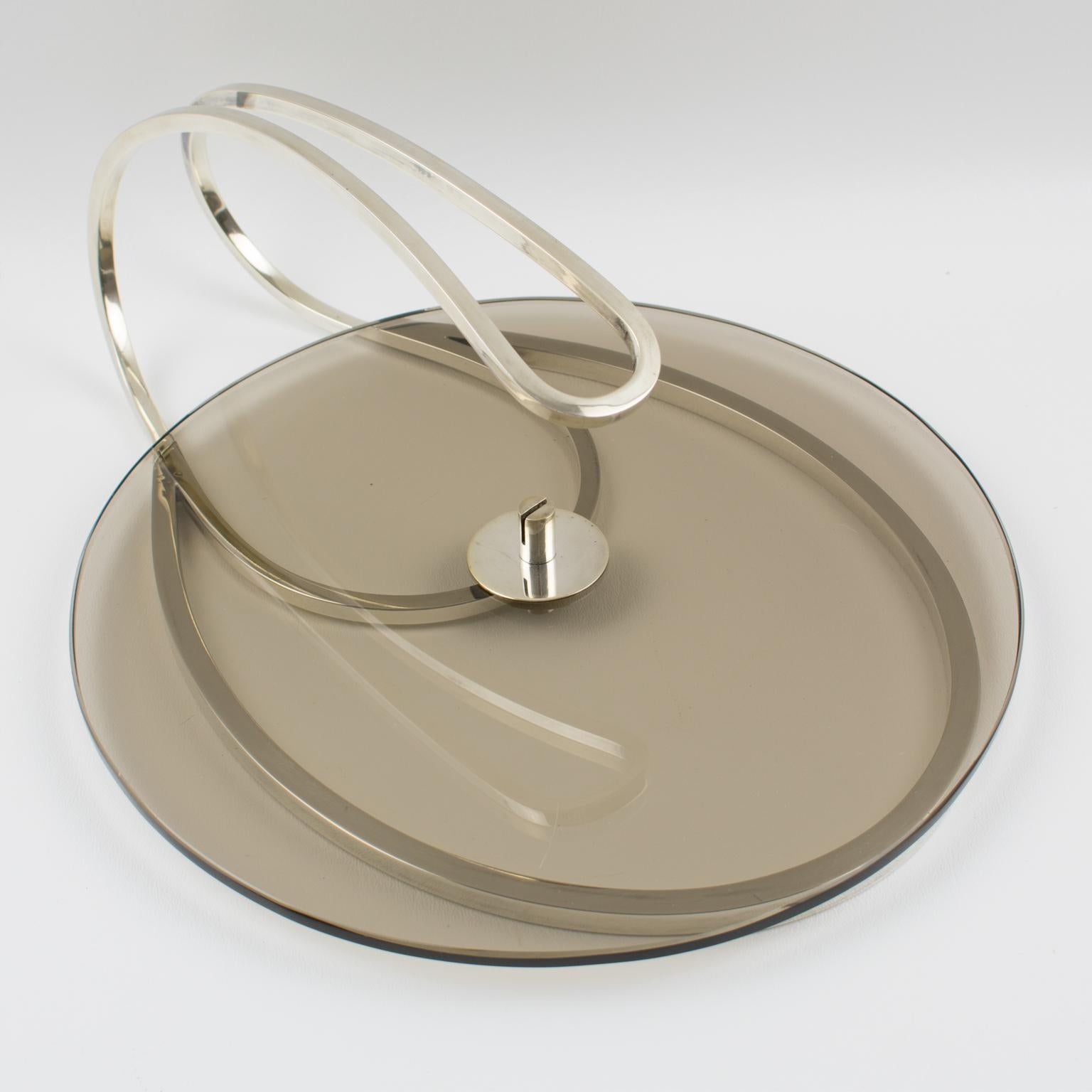 Late 20th Century Cheese Tray Board Platter Silver Plate and Glass by Produx, Paris For Sale