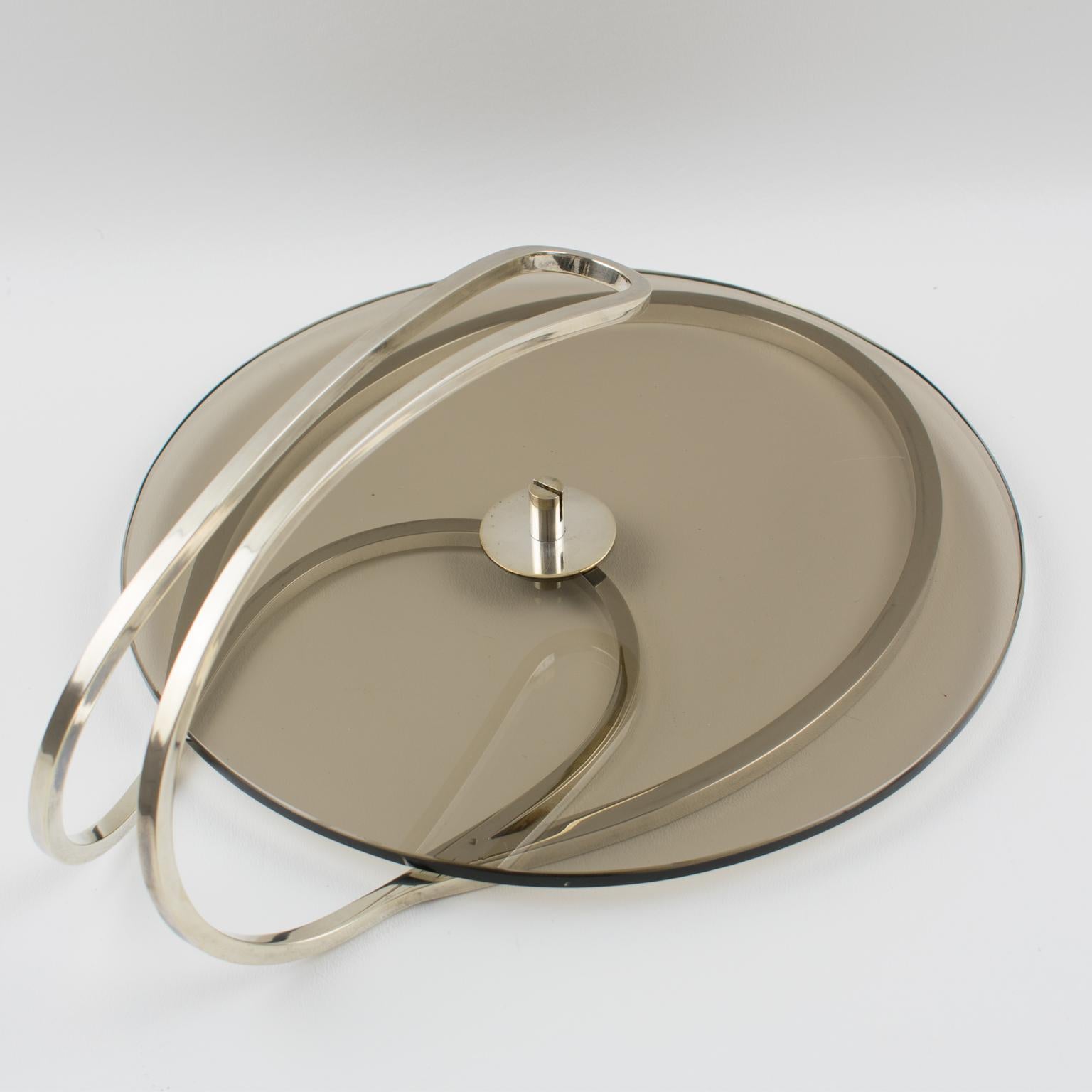 Fine XX secolo Cheese Tray Board Platter Silver Plate and Glass by Produx, Paris in vendita