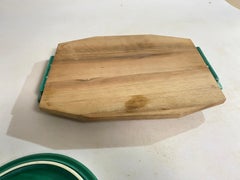 Cheese Tray in Ceramic and Wood France 1970s Brown and Green Color
