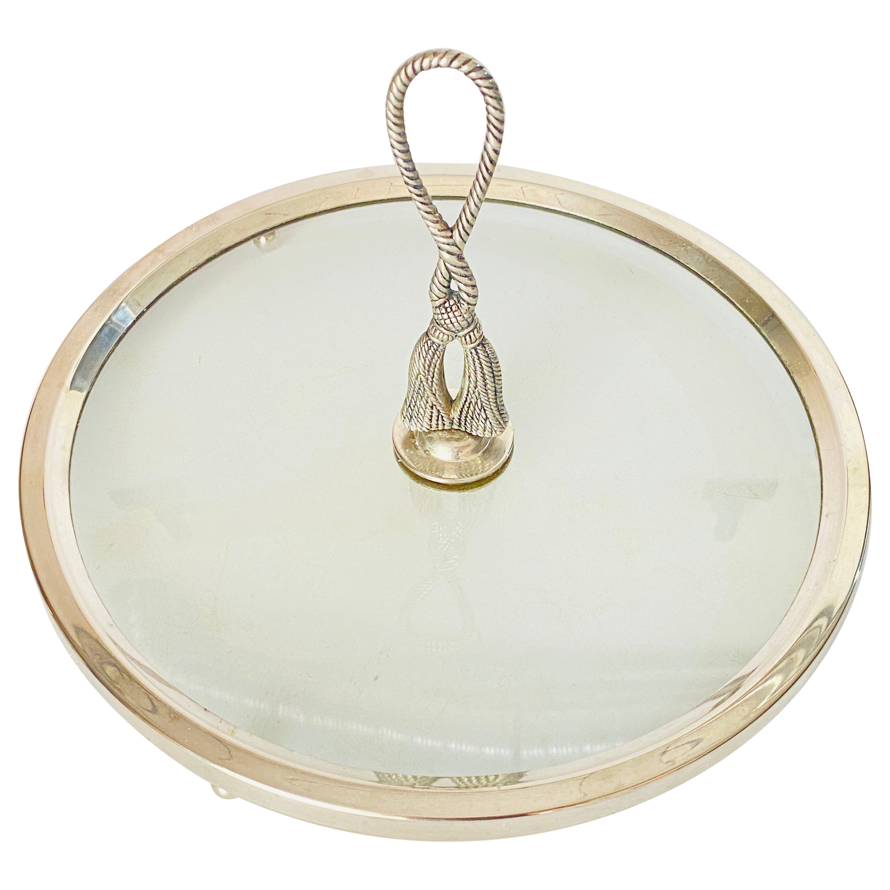 Plateau à fromage en métal et verre, France, XXe siècle, couleur argent