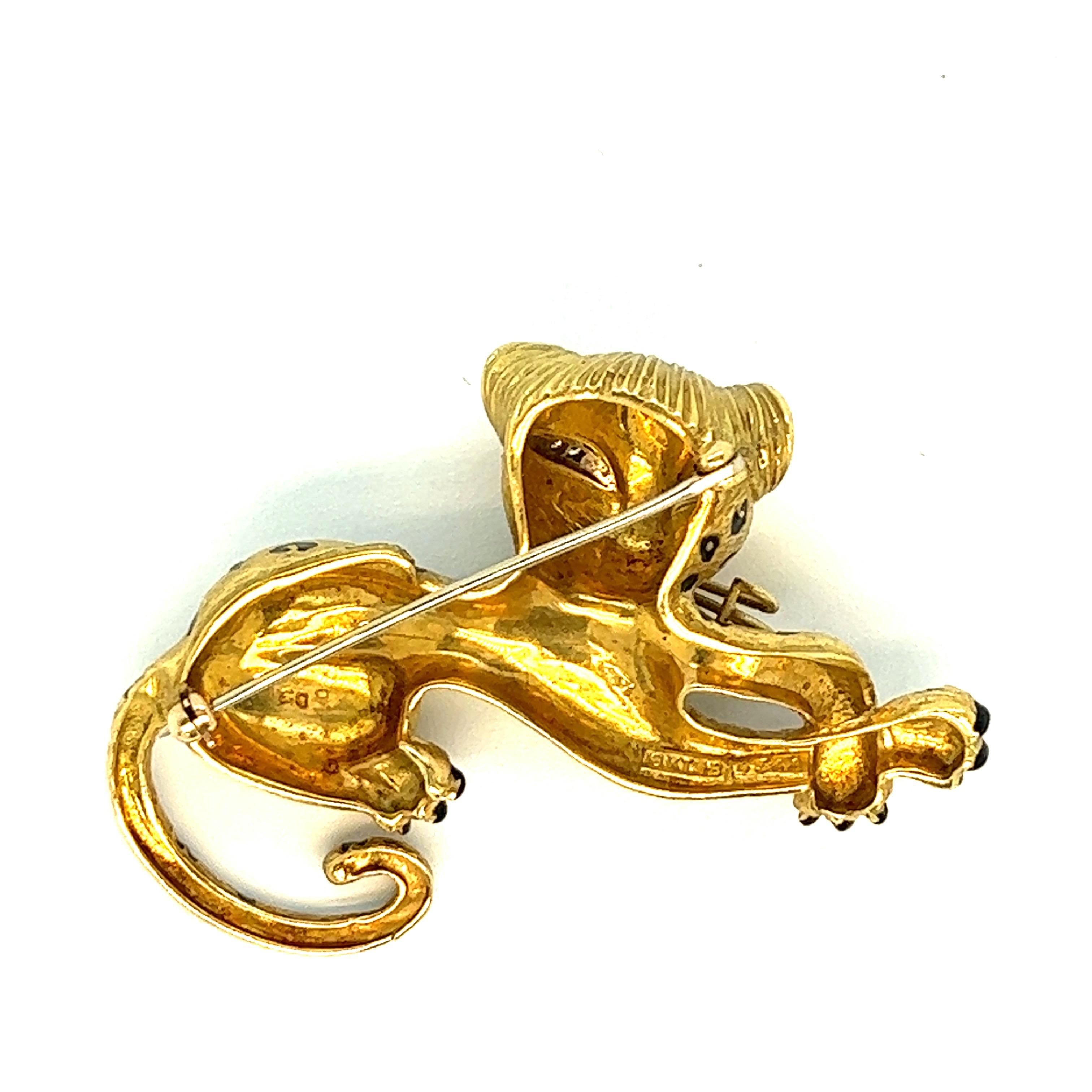 Women's or Men's Cheetah Black Enamel Gold Brooch For Sale
