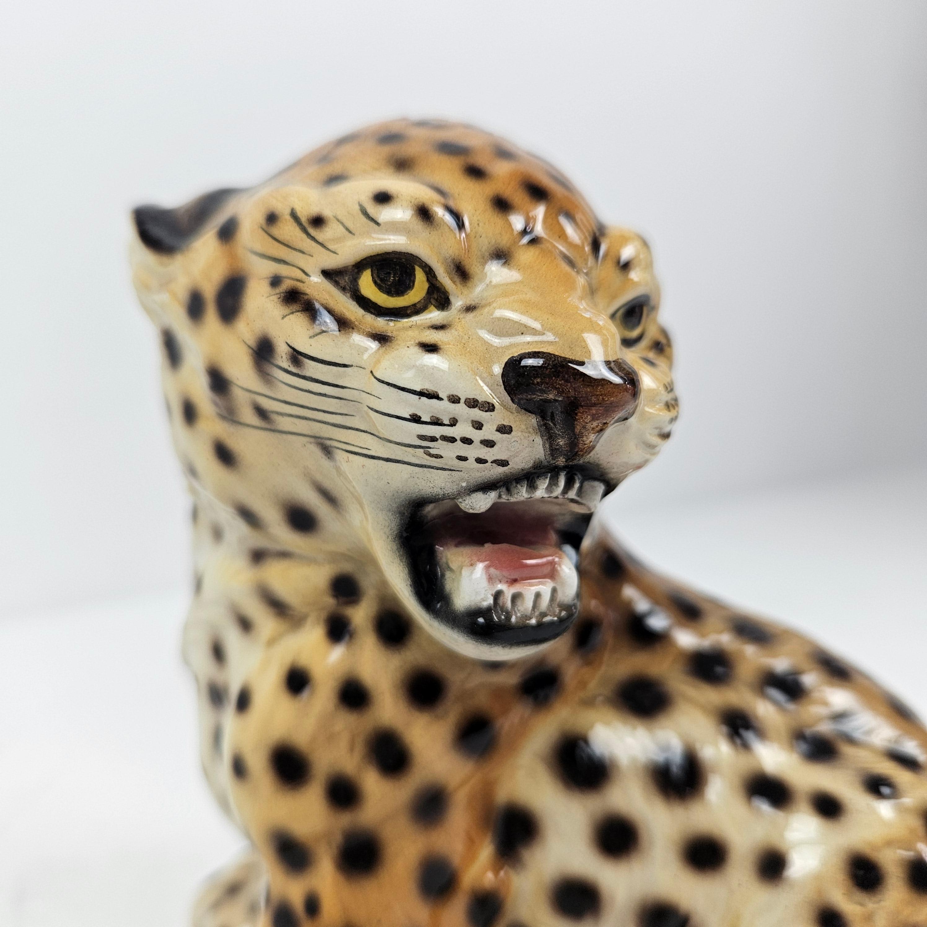Cheetah Cub Figurine in Majolica Pottery by Ronzan Italy, 1950's For Sale 1