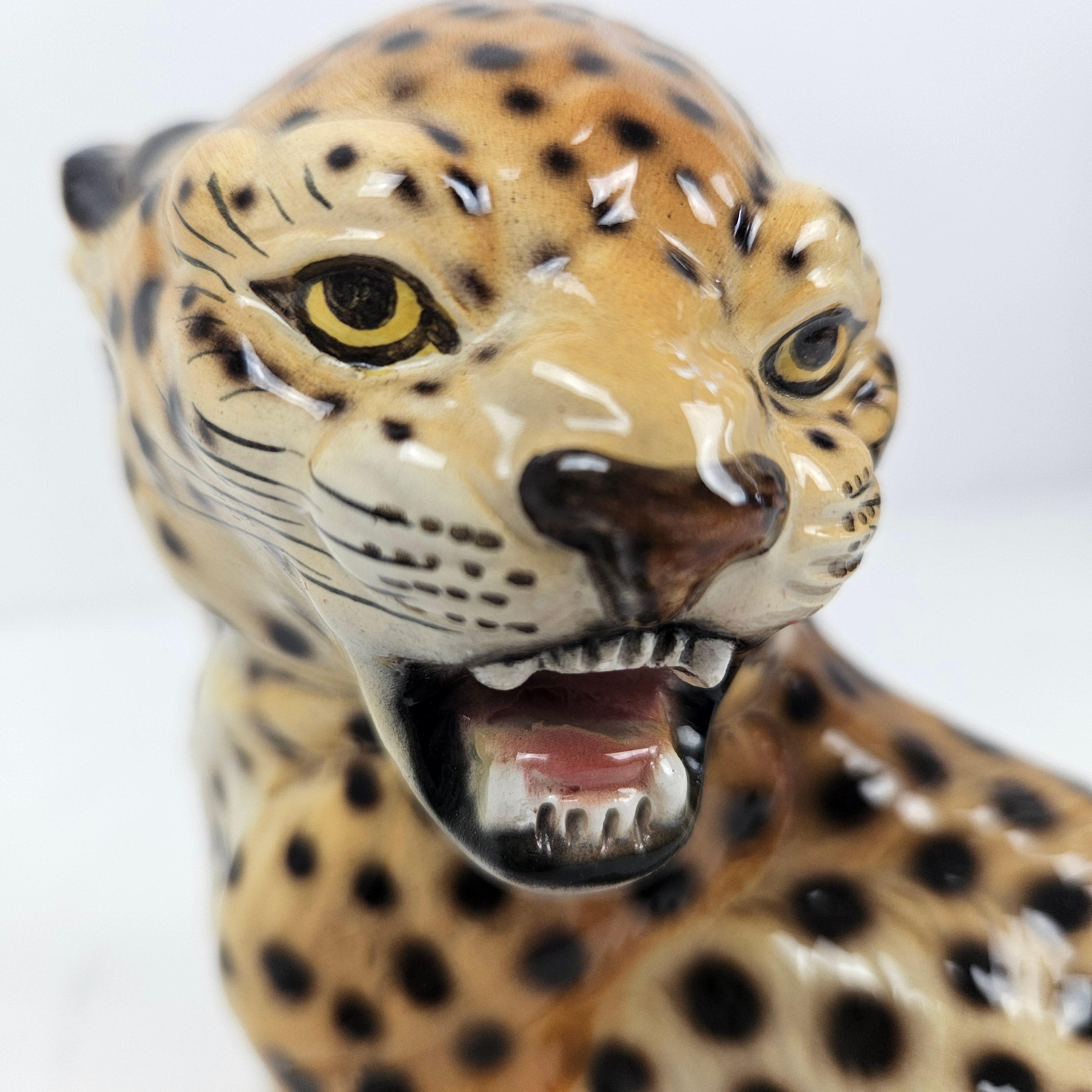 Cheetah Cub Figurine in Majolica Pottery by Ronzan Italy, 1950's For Sale 2