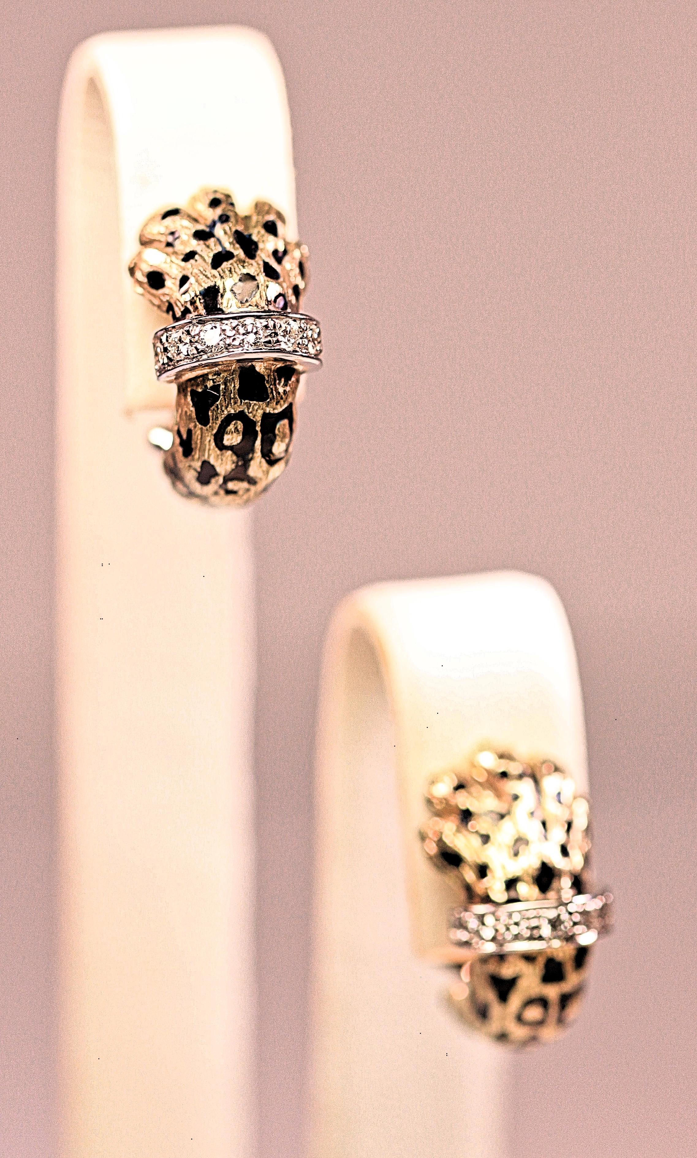 Round Cut Earrings Diamond and Gold Cheetah Paw Design by Sal Praschnik For Sale