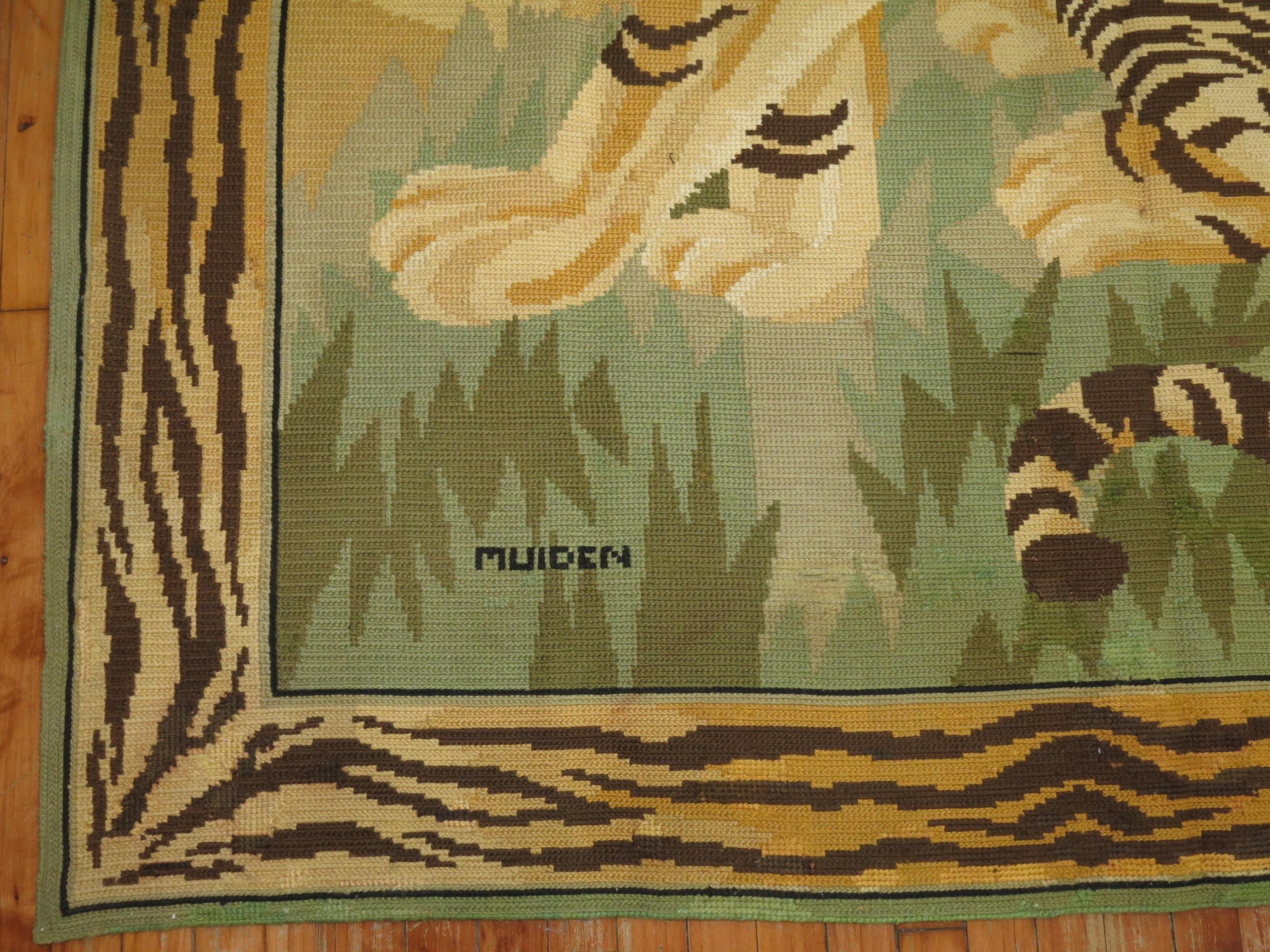 Needlework Leopard Pictorial Portuguese Needlepoint Woven by Jacques Yesel Muiden For Sale