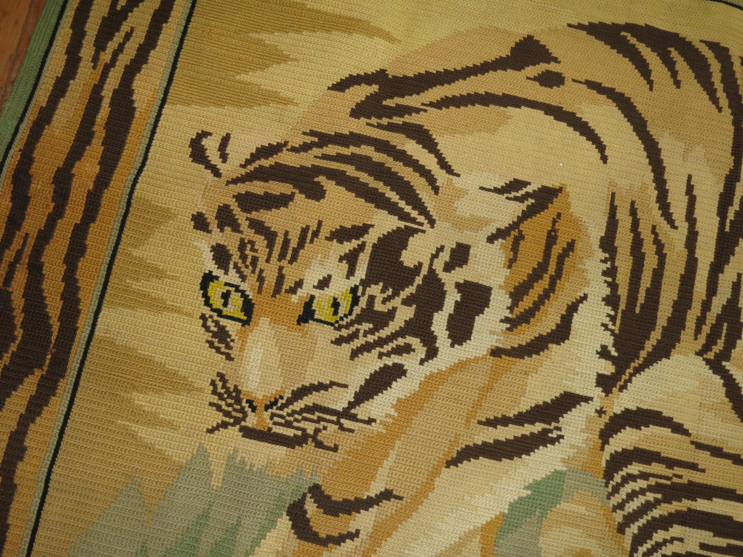 Leopard Pictorial Portuguese Needlepoint Woven by Jacques Yesel Muiden In Good Condition For Sale In New York, NY