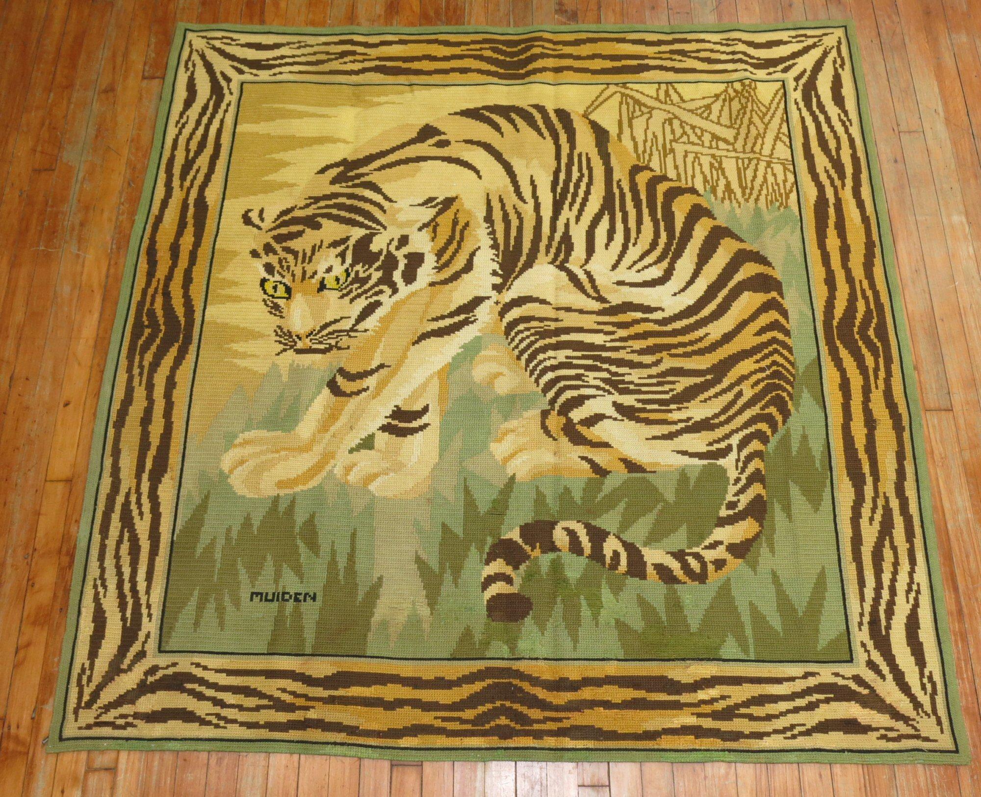 Leopard Pictorial Portuguese Needlepoint Woven by Jacques Yesel Muiden For Sale 1
