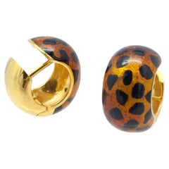 “Cheetah” Print Enamel 18KT Huggie Earrings made in Italy