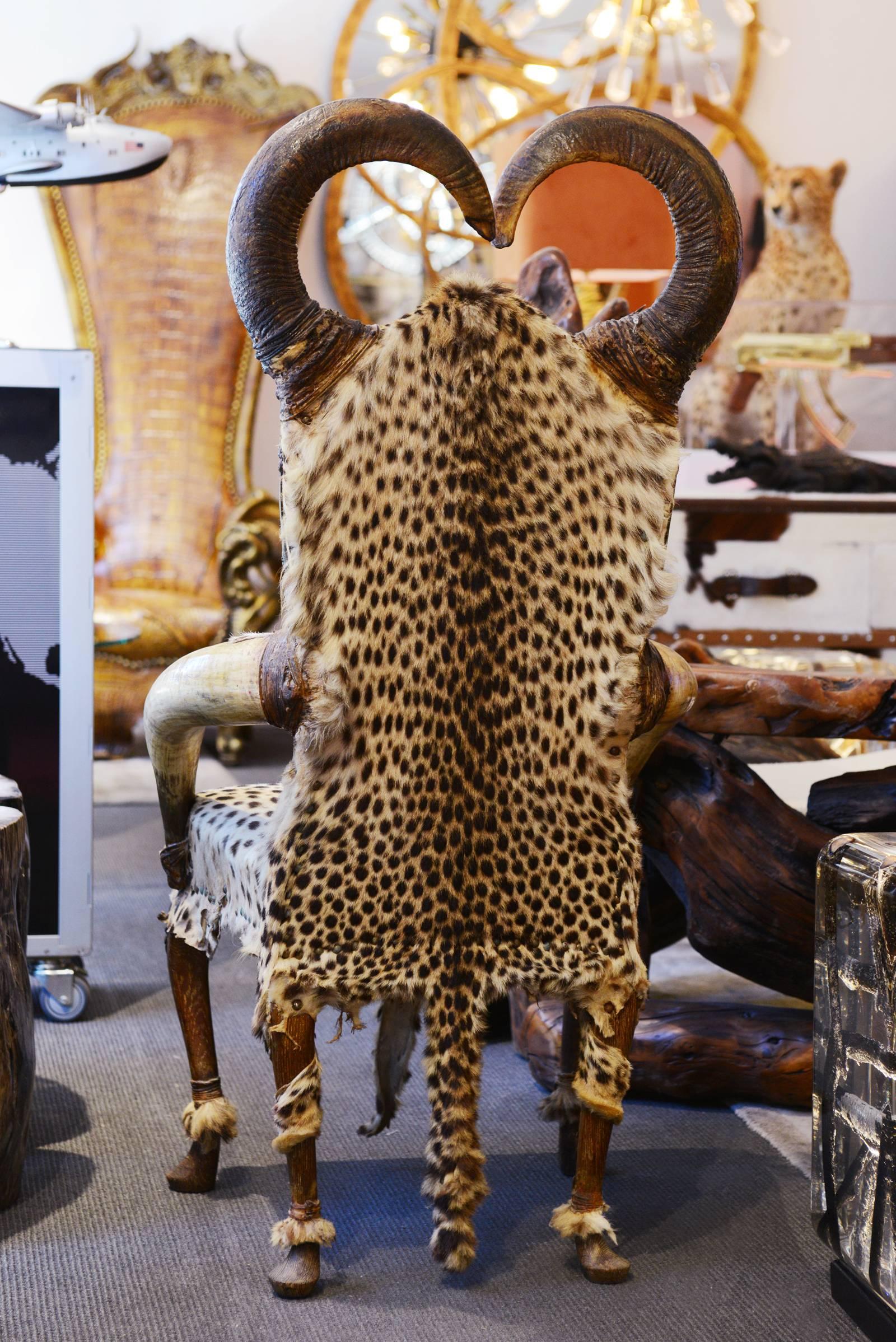 Hand-Crafted Cheetah Vintage Armchair Upholstered with Two Real Cheetah Skins