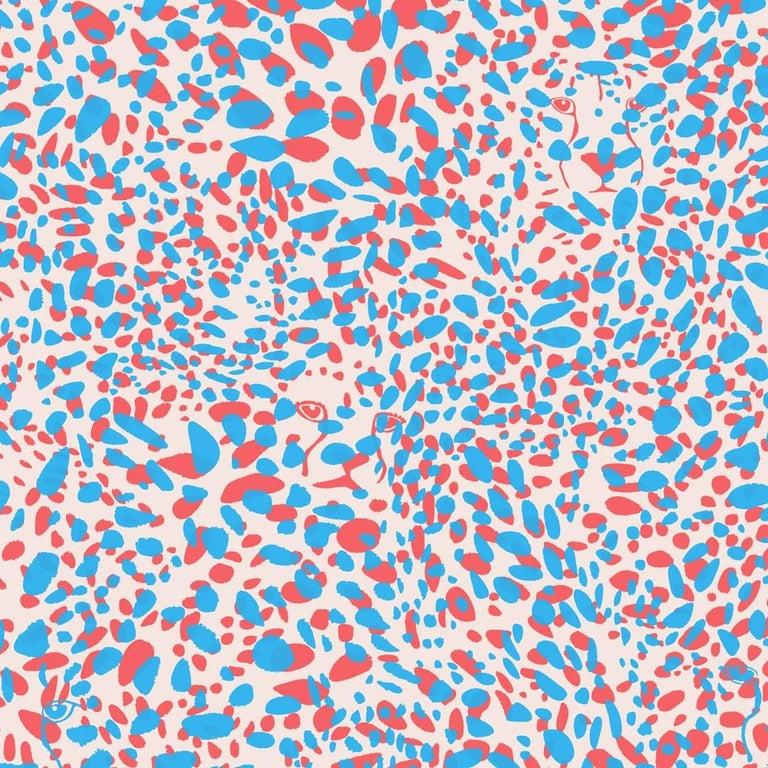 Moderne Papier peint Cheetah Vision Designer en couleur bonbons rouges, bleus et bleus en vente