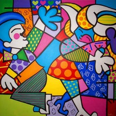 Pittura olio su tela di Cheifetz alla maniera di Romero Britto
