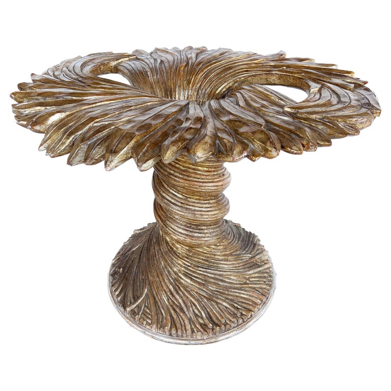 Chelini Florence 1970s Carved Gold Leaf Wood Table Base For Sale at 1stDibs
